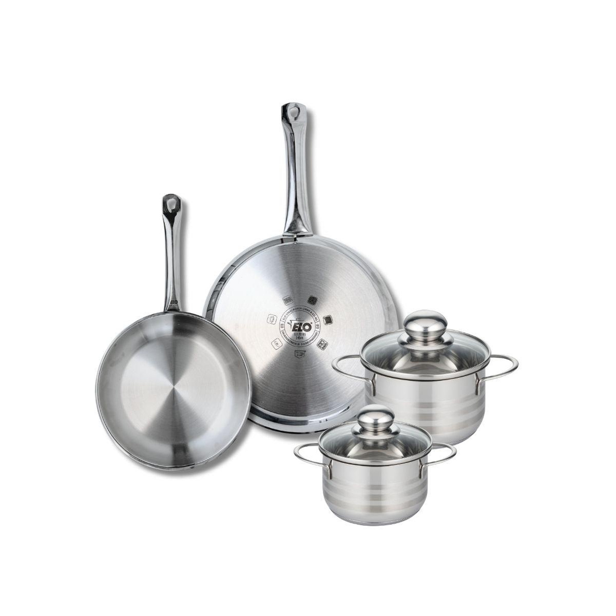 ELO Ensemble de 2 poêles de cuisson 24 et 28 cm et 2 faitouts 14 et 16 cm elo profi brillant