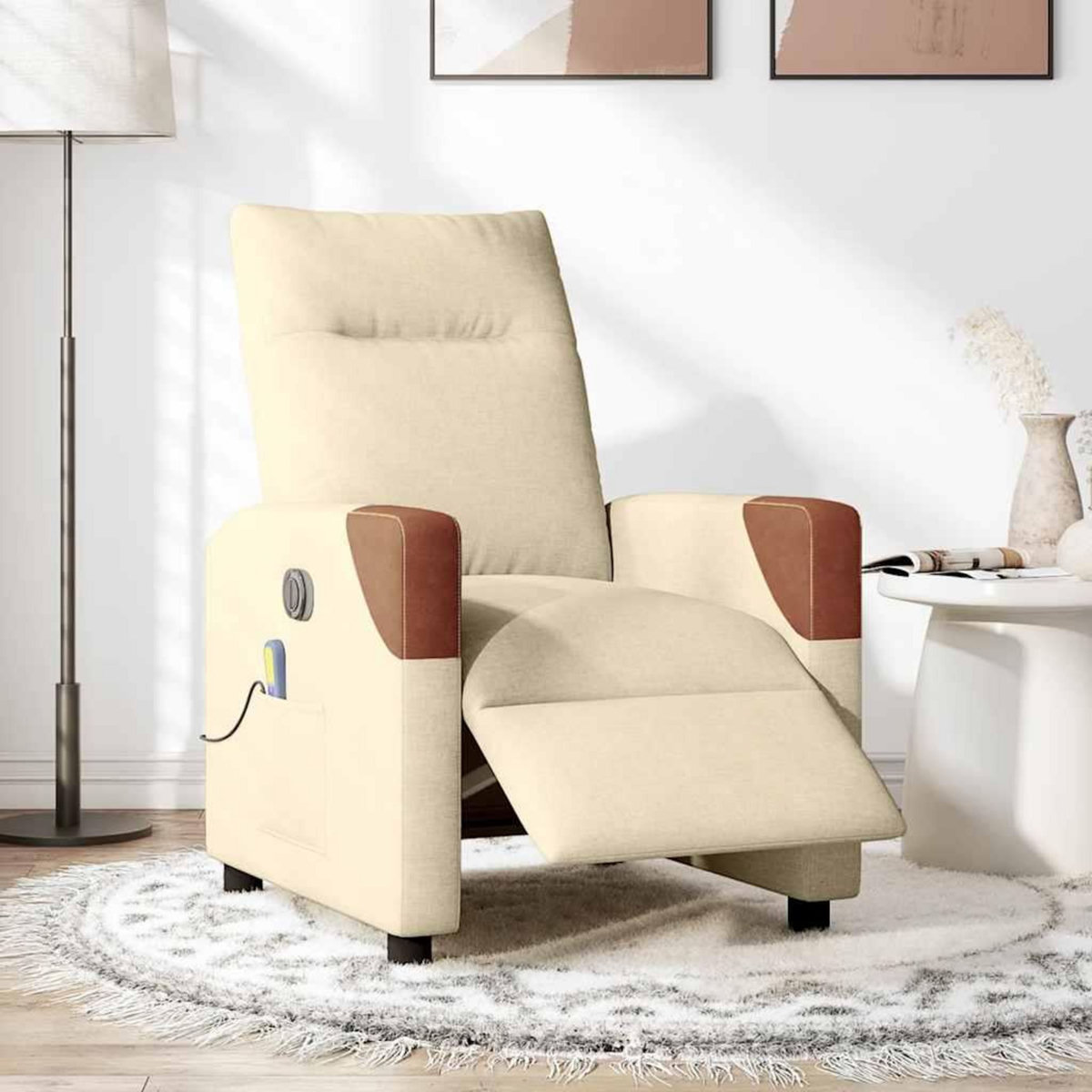 VIDAXL Fauteuil inclinable de massage electrique creme tissu
