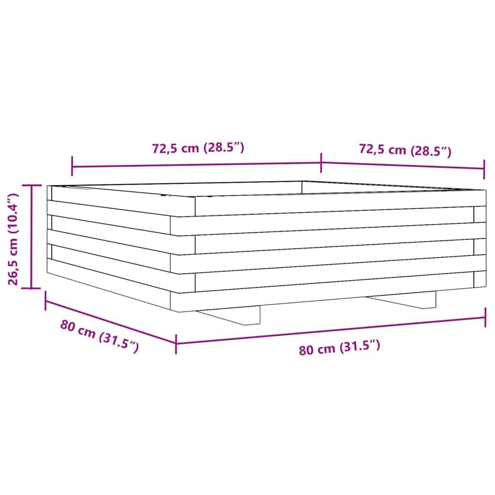Voir la diapositive 6 : VIDAXL Jardiniere cire marron 80x80x26,5 cm bois de pin massif