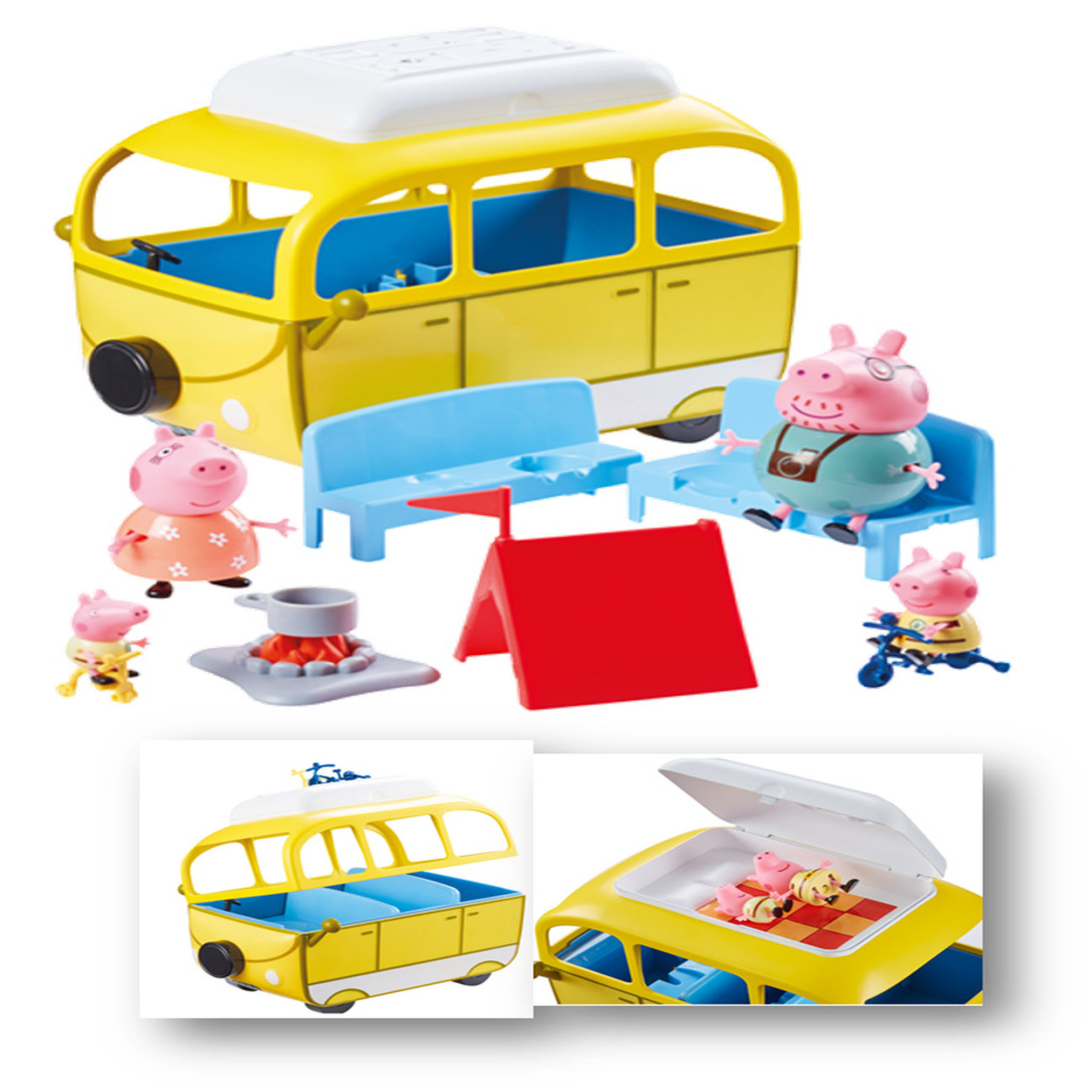 Voir la diapositive 3 : GIOCHI PREZIOSI Camping car avec tente et 4 personnages - Peppa Pig