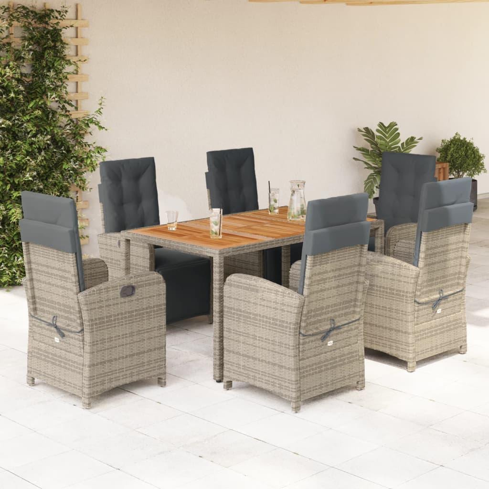 VIDAXL Ensemble a manger de jardin et coussins 7 pcs gris rotin