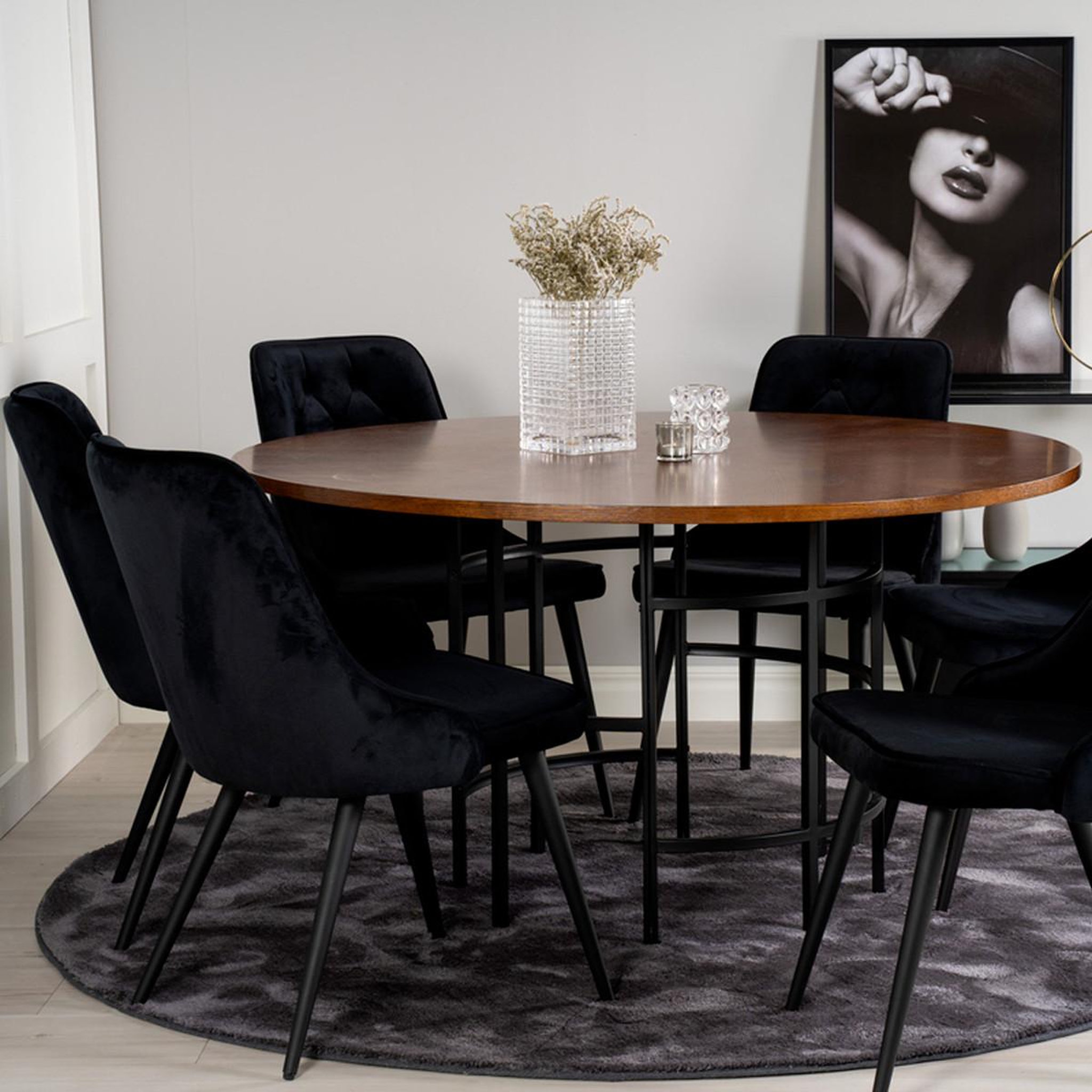 Voir la diapositive 4 : Paris Prix Ensemble table à manger & 6 chaises  copenhagen & velvet  140cm noir & marron