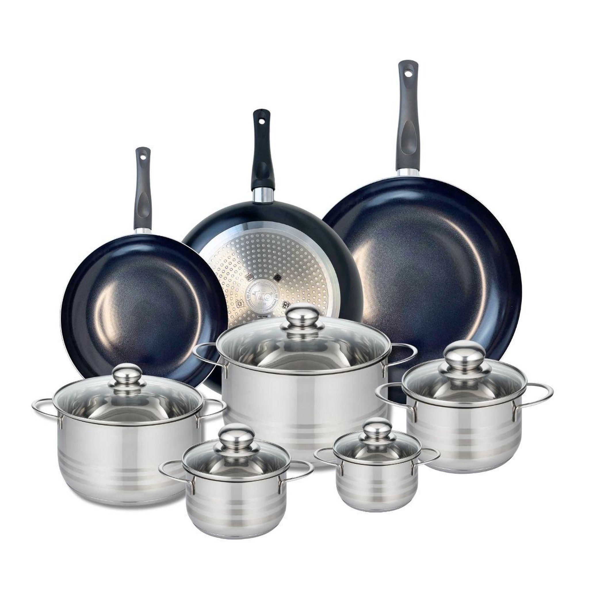 ELO Ensemble de 3 poêles de cuisson 24, 28 et 32 cm et 5 faitouts 12, 14, 16, 20 et 24 cm elo prima brillant