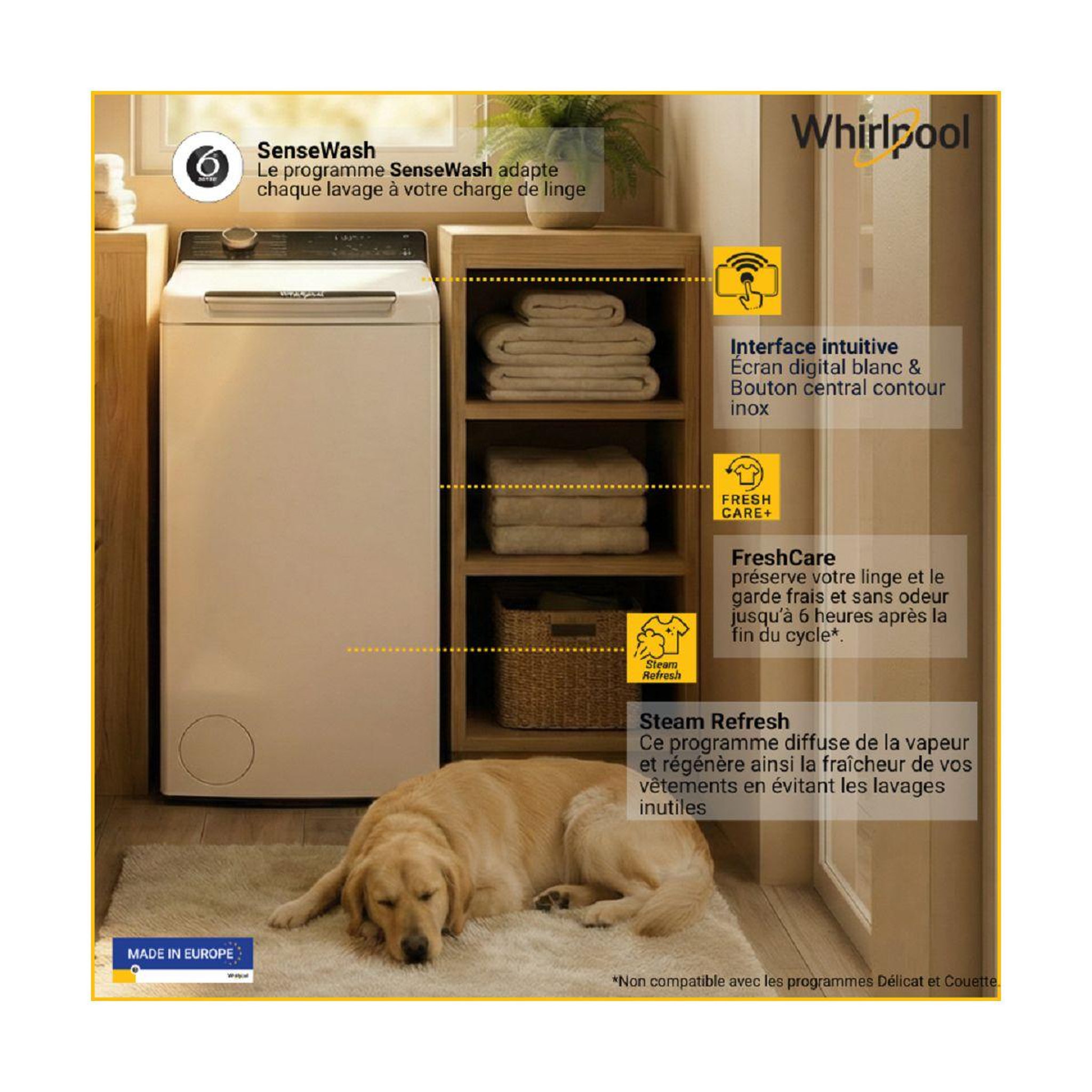 Voir la diapositive 2 : Whirlpool Lave linge top tw621csilencefr - 6 kg - 1200 tr/min - classe a - moteur induction - connecté wifi