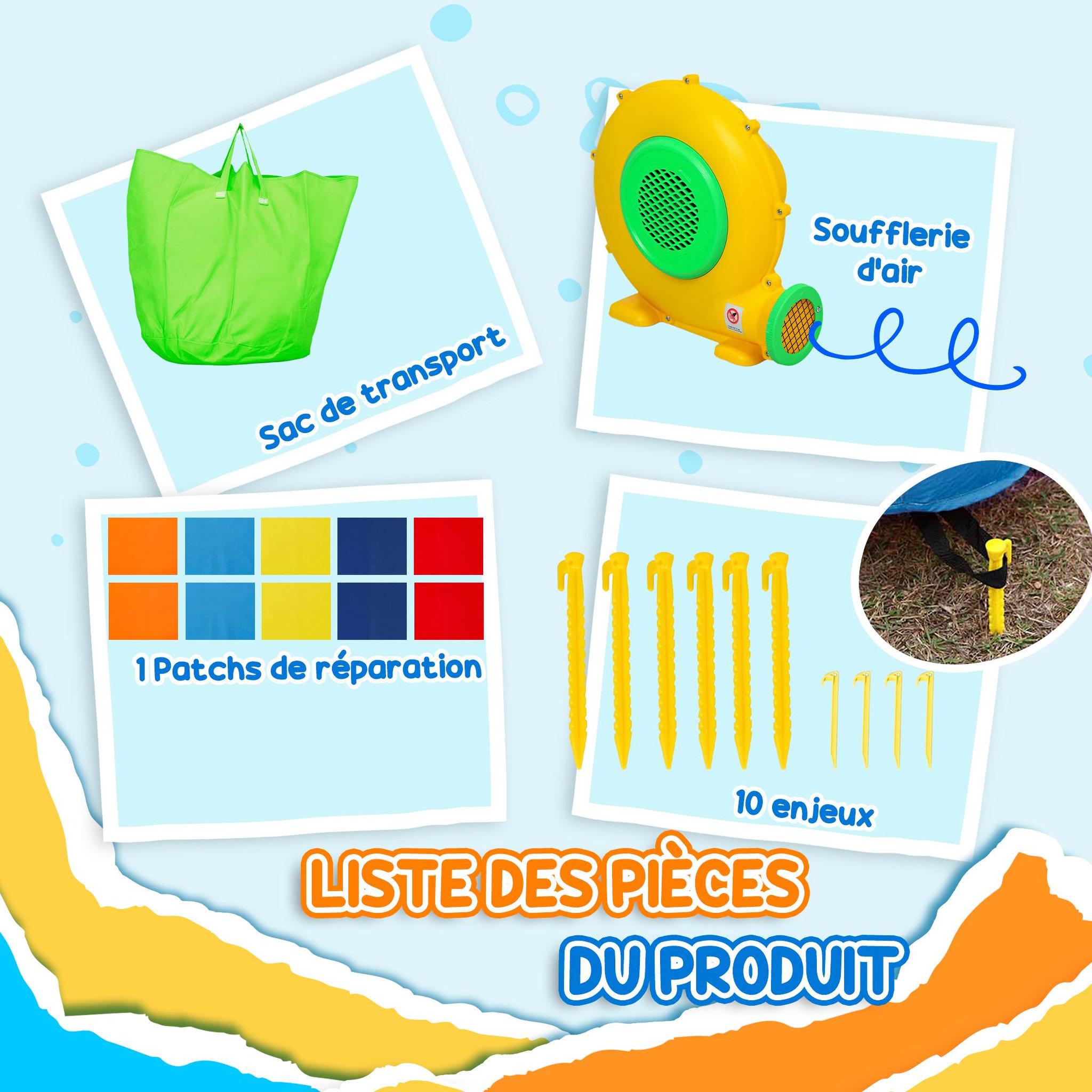 Voir la diapositive 5 : HOMCOM Château gonflable enfant 4 en 1 - toboggan, trampoline, panier basket-ball, piscine - nombreux accesoires