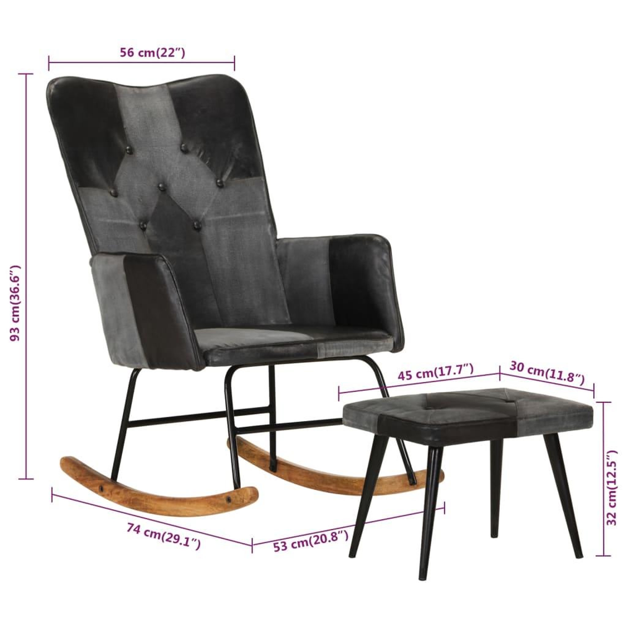 Voir la diapositive 6 : VIDAXL Chaise a bascule et repose-pieds Marron Noir veritable et toile