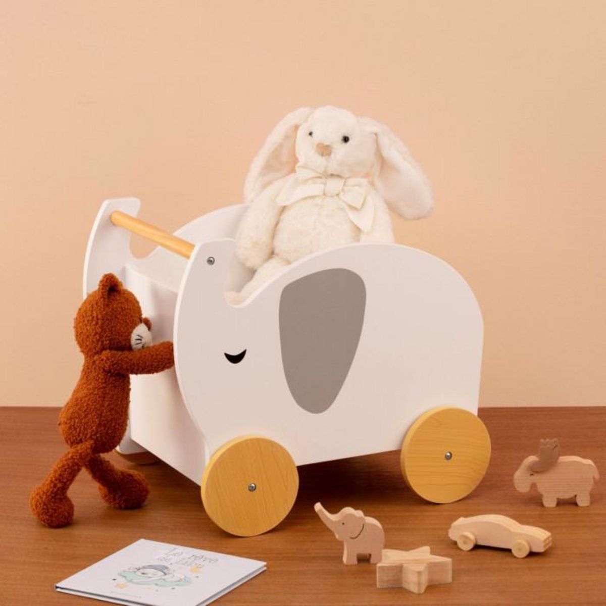 Atmosphera Kids Chariot pour Enfant  Éléphant  39cm Blanc & Beige
