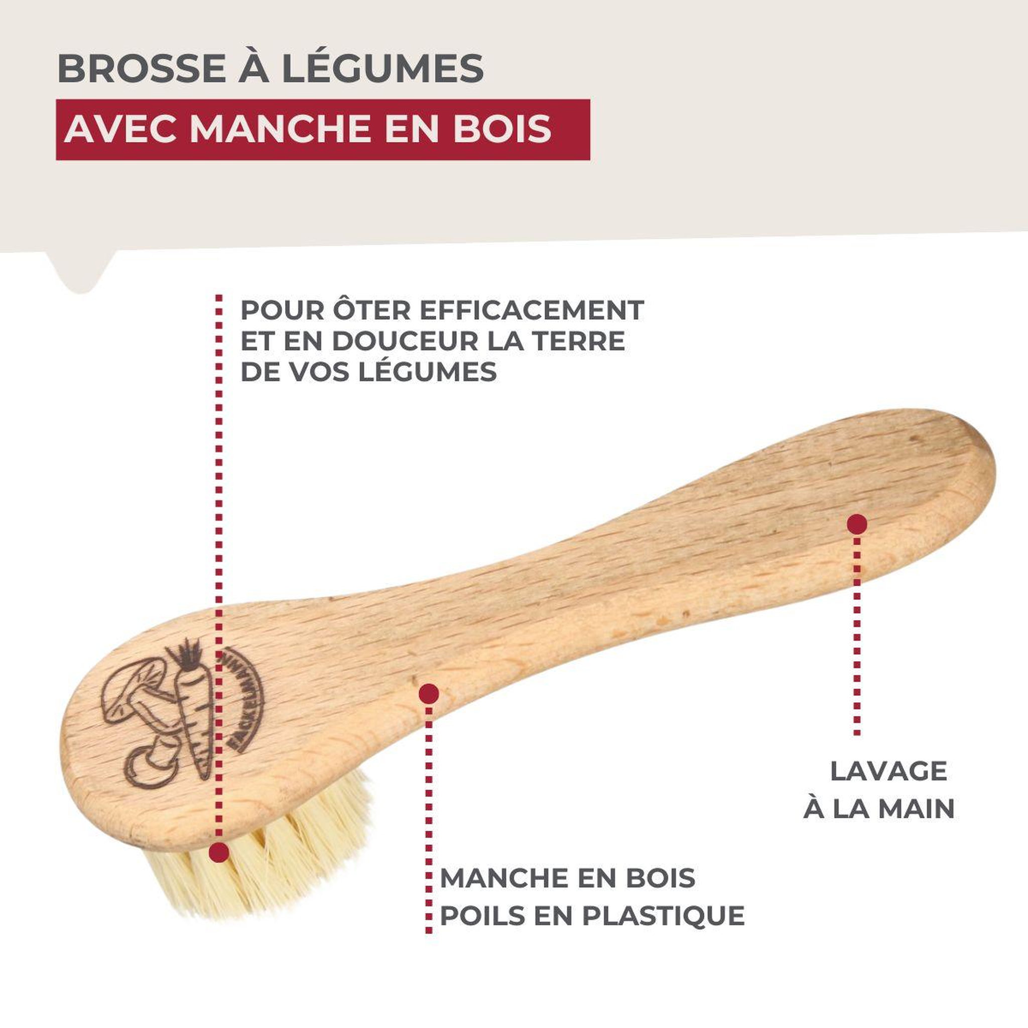 Voir la diapositive 4 : Fackelmann Brosse à légumes en bois fackelmann wood edition