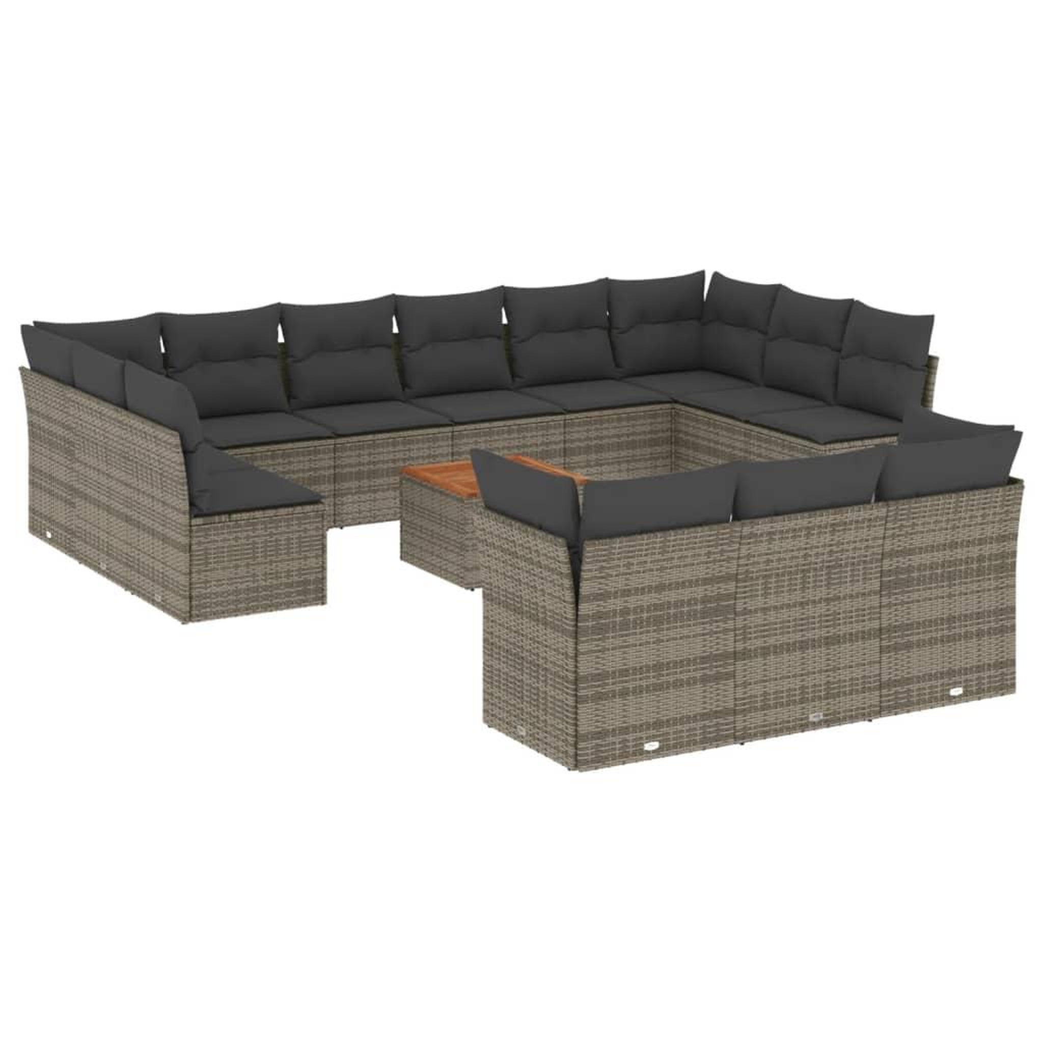 Voir la diapositive 2 : VIDAXL Salon de jardin avec coussins 14 pcs gris resine tressee