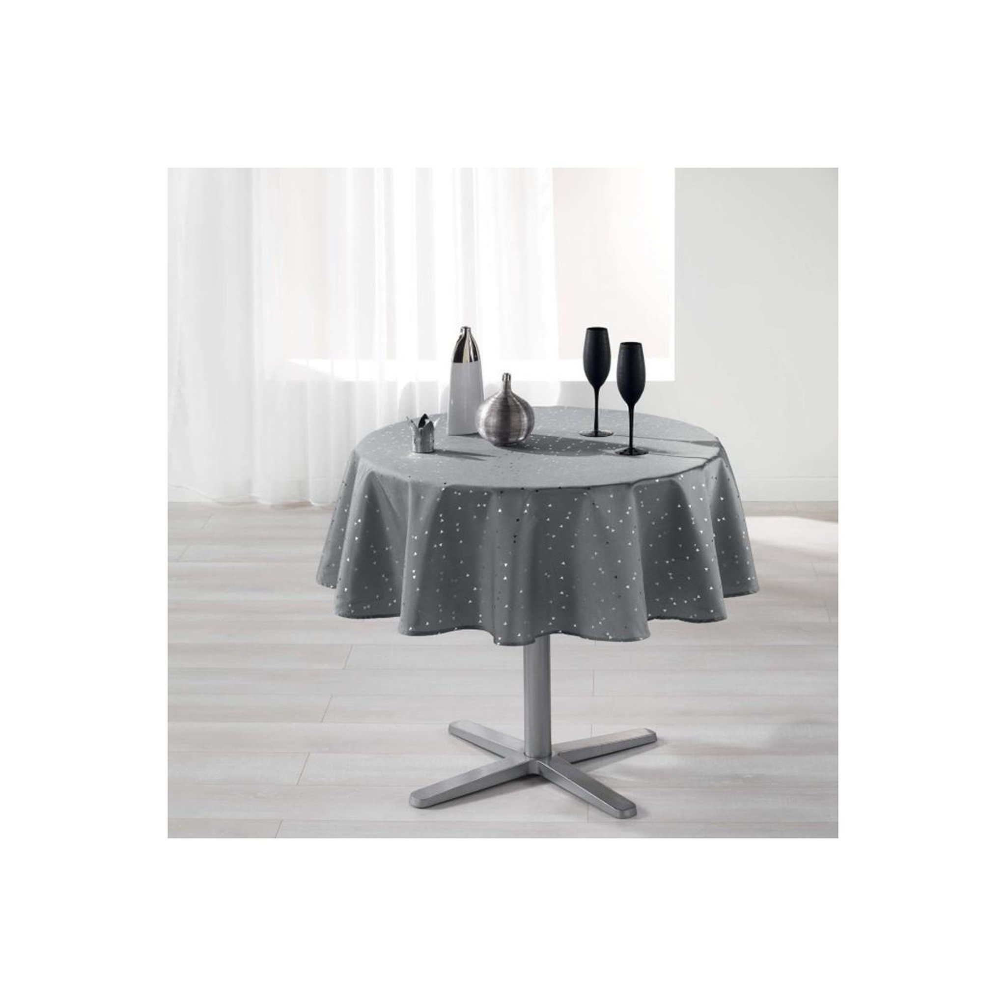 Douceur d'Intérieur Nappe ronde imprimée  shantung  180cm gris