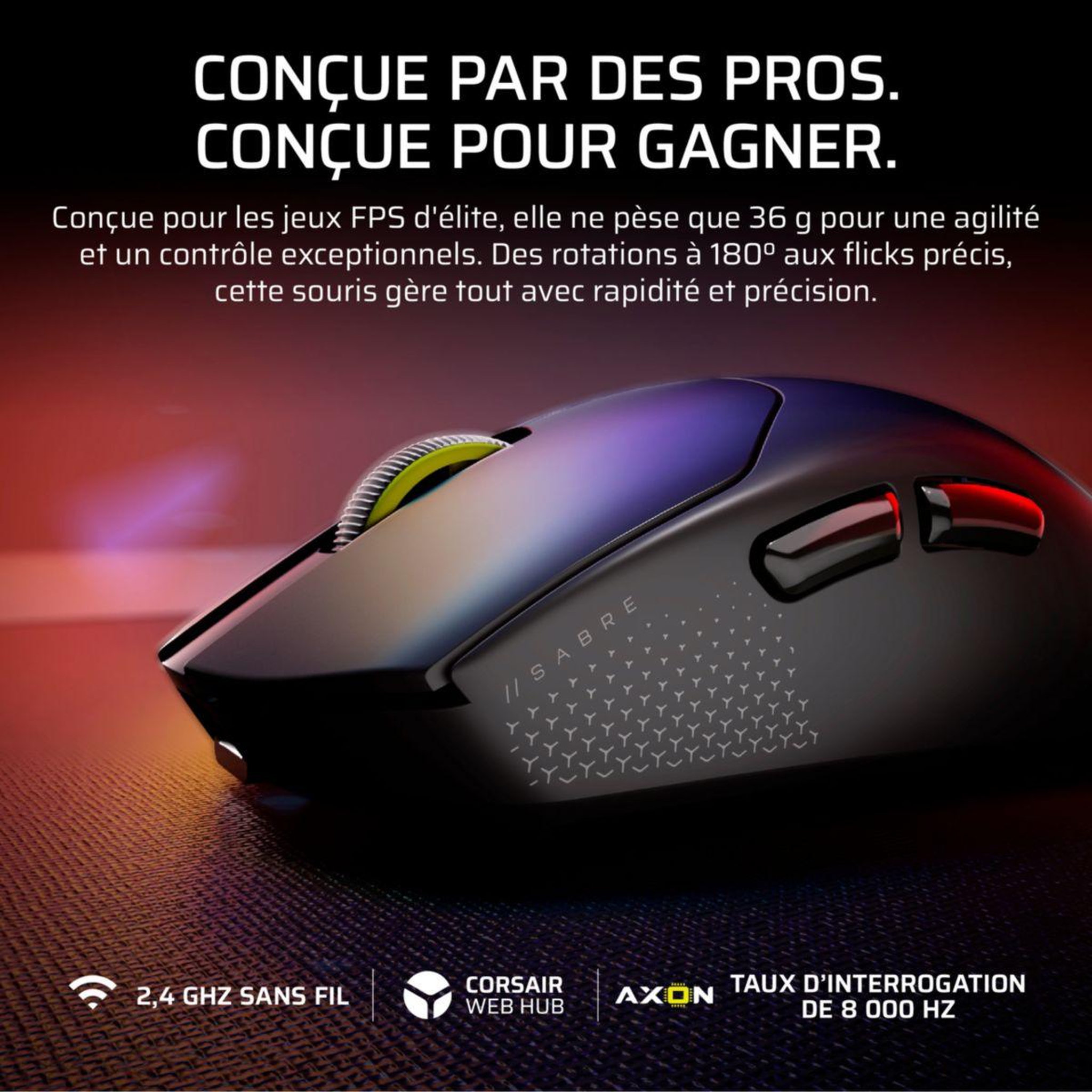 Voir la diapositive 2 : Corsair Souris gamer sans fil sabre v2 pro ultralight wireless