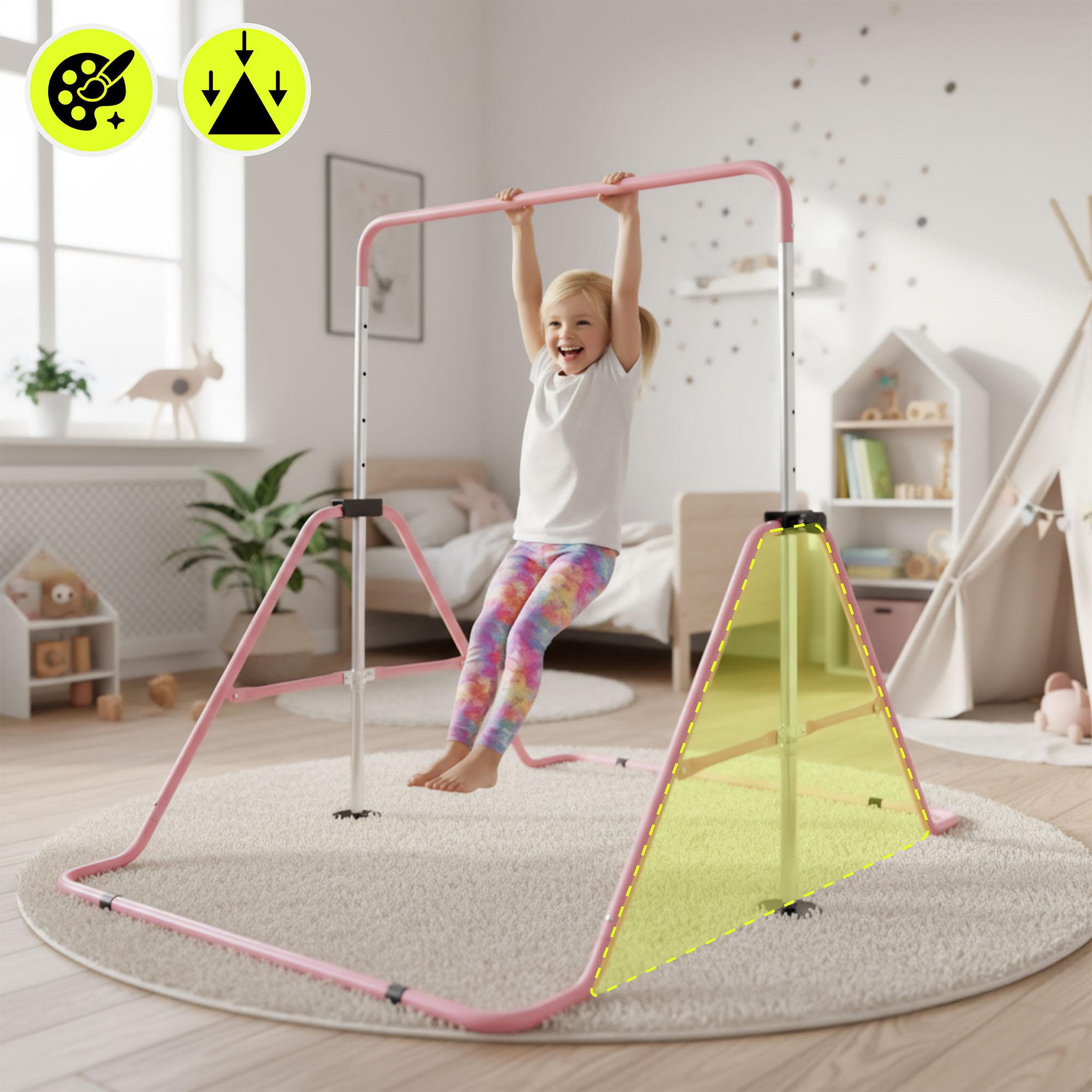 Voir la diapositive 2 : HYPERMOTION Barre gymnastique enfant HyperMotion pliable réglable rose