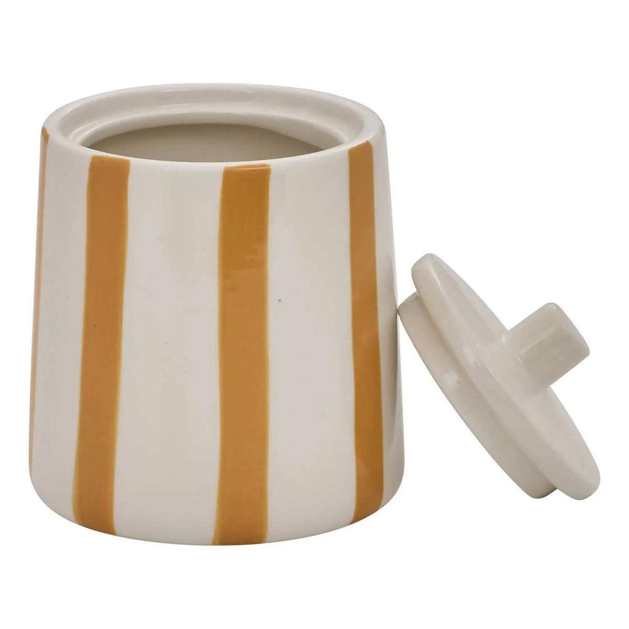 Voir la diapositive 2 : FIVE Pot à cotons en céramique  strio  12cm jaune
