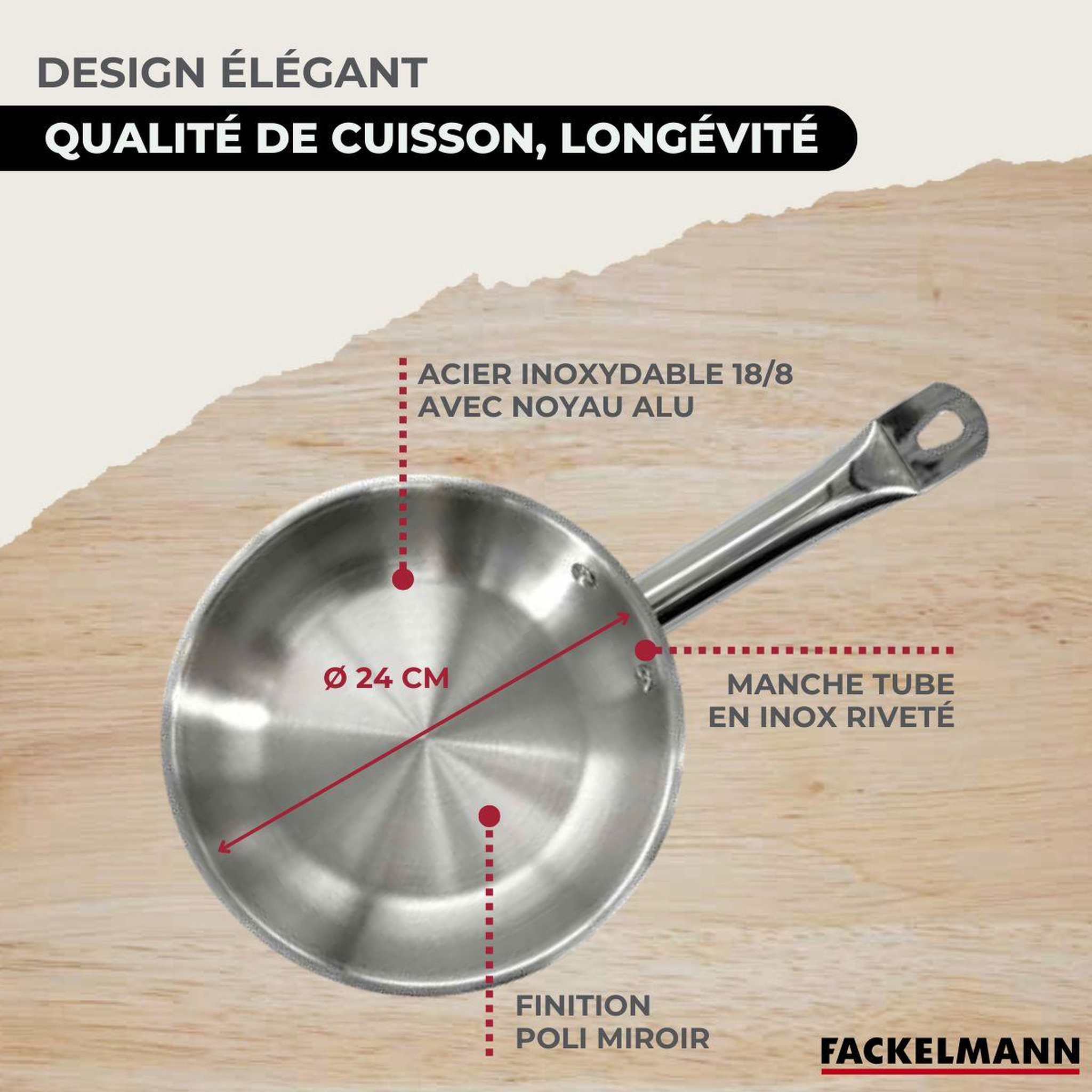 Voir la diapositive 6 : Fackelmann Poêle en inox 24 cm Fackelmann Eterna