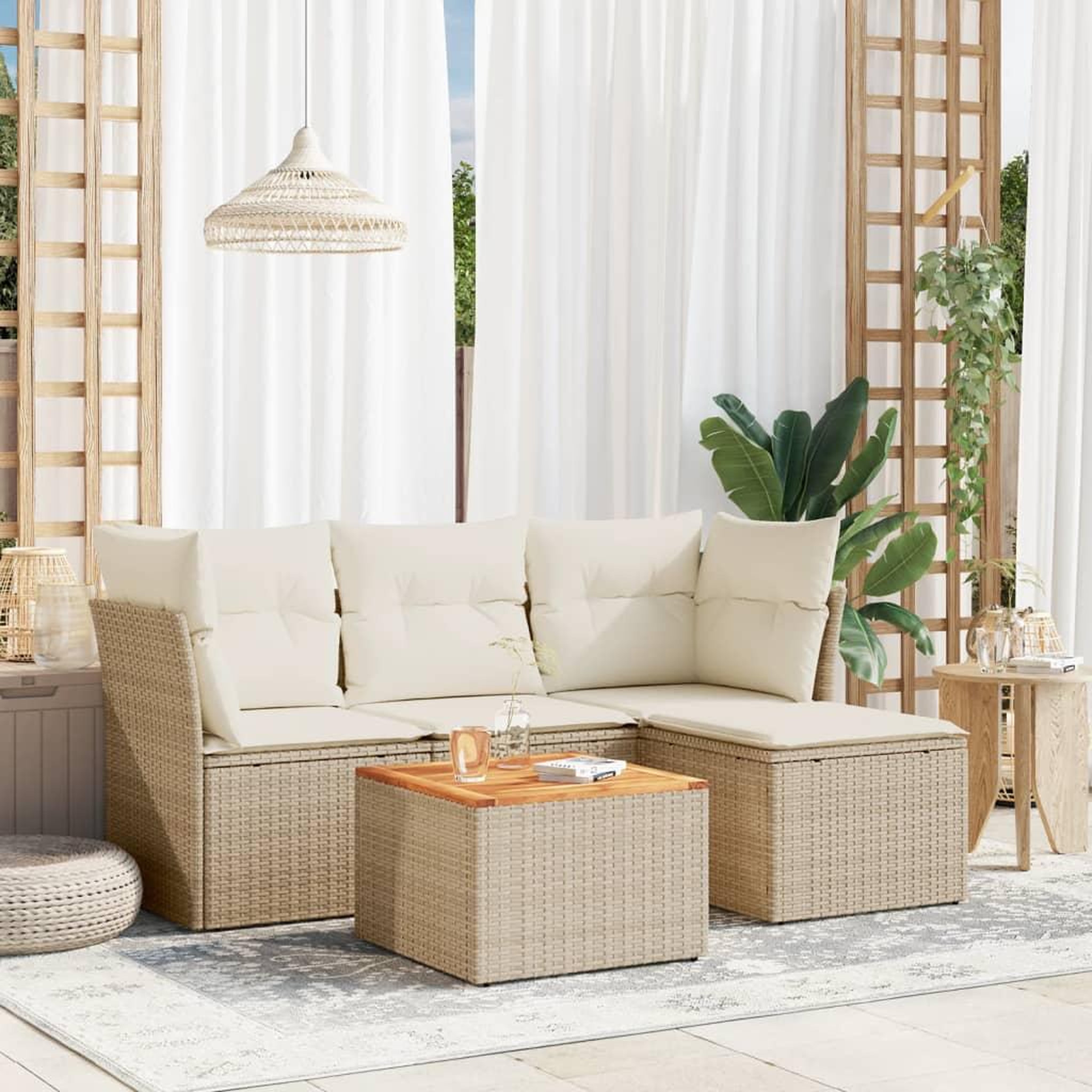 VIDAXL Salon de jardin avec coussins 5 pcs beige resine tressee