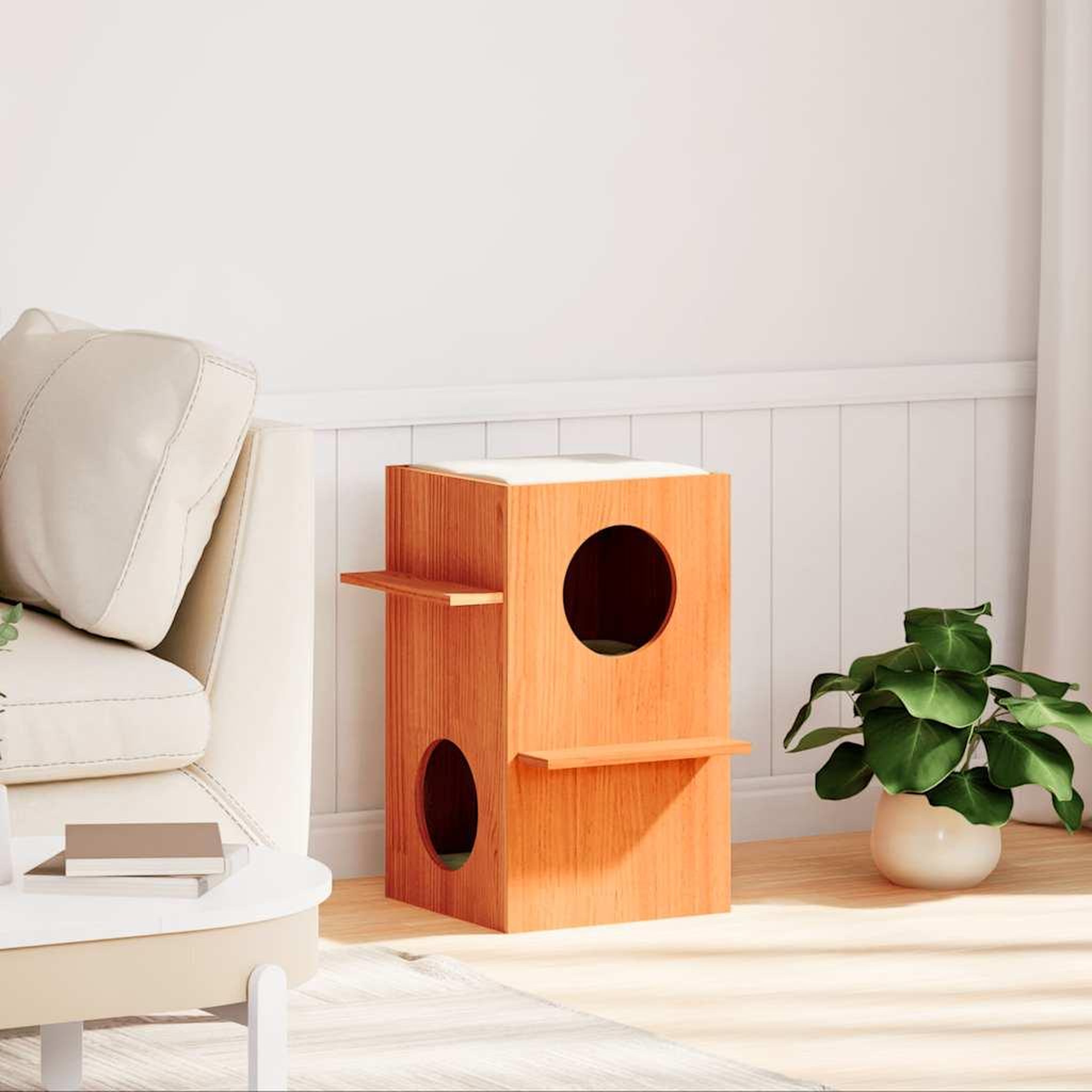 Voir la diapositive 2 : VIDAXL Maison pour chat cire marron 43x43x60 cm bois de pin massif