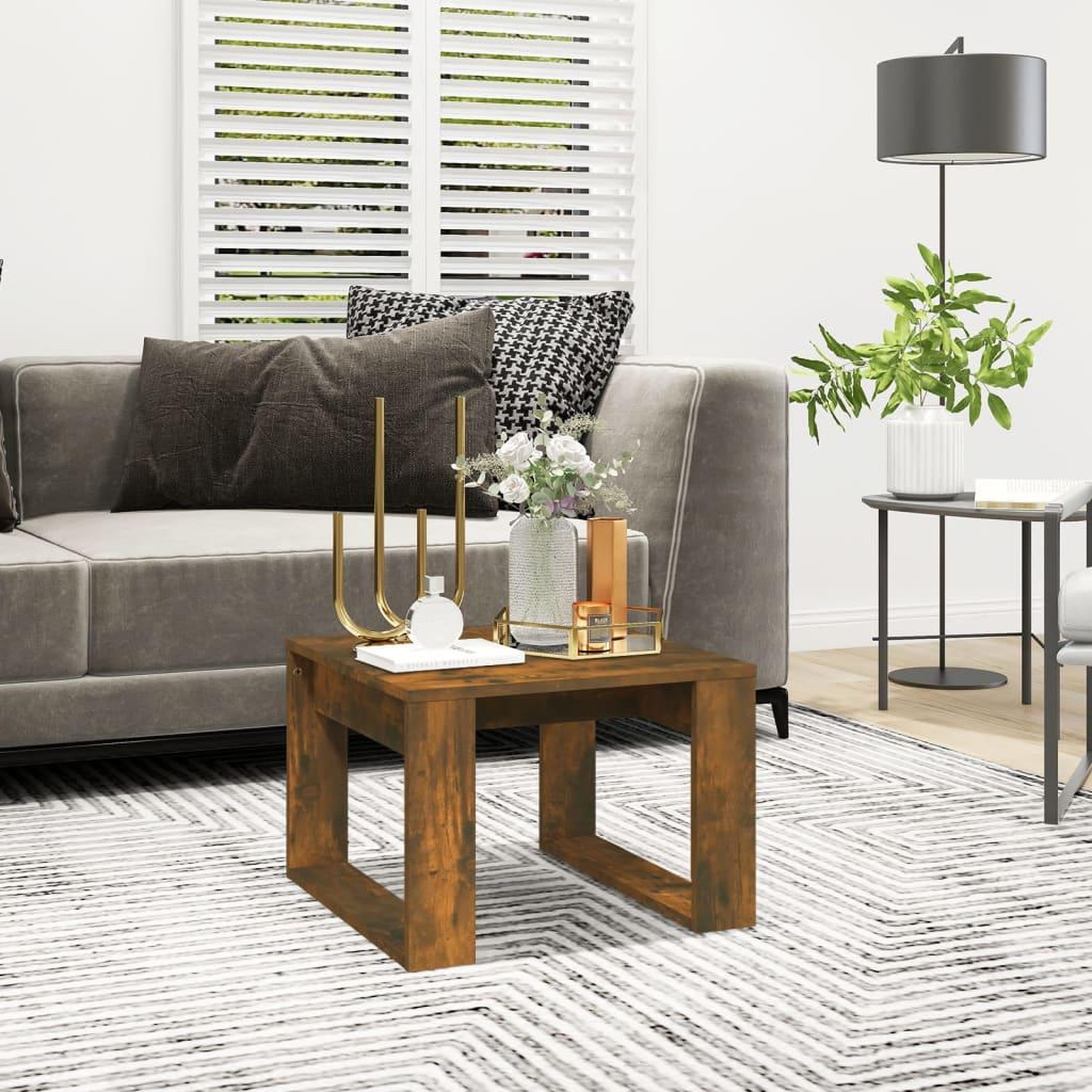 Voir la diapositive 1 : VIDAXL Table d'appoint Chene fume 50x50x35 cm Bois d'ingenierie