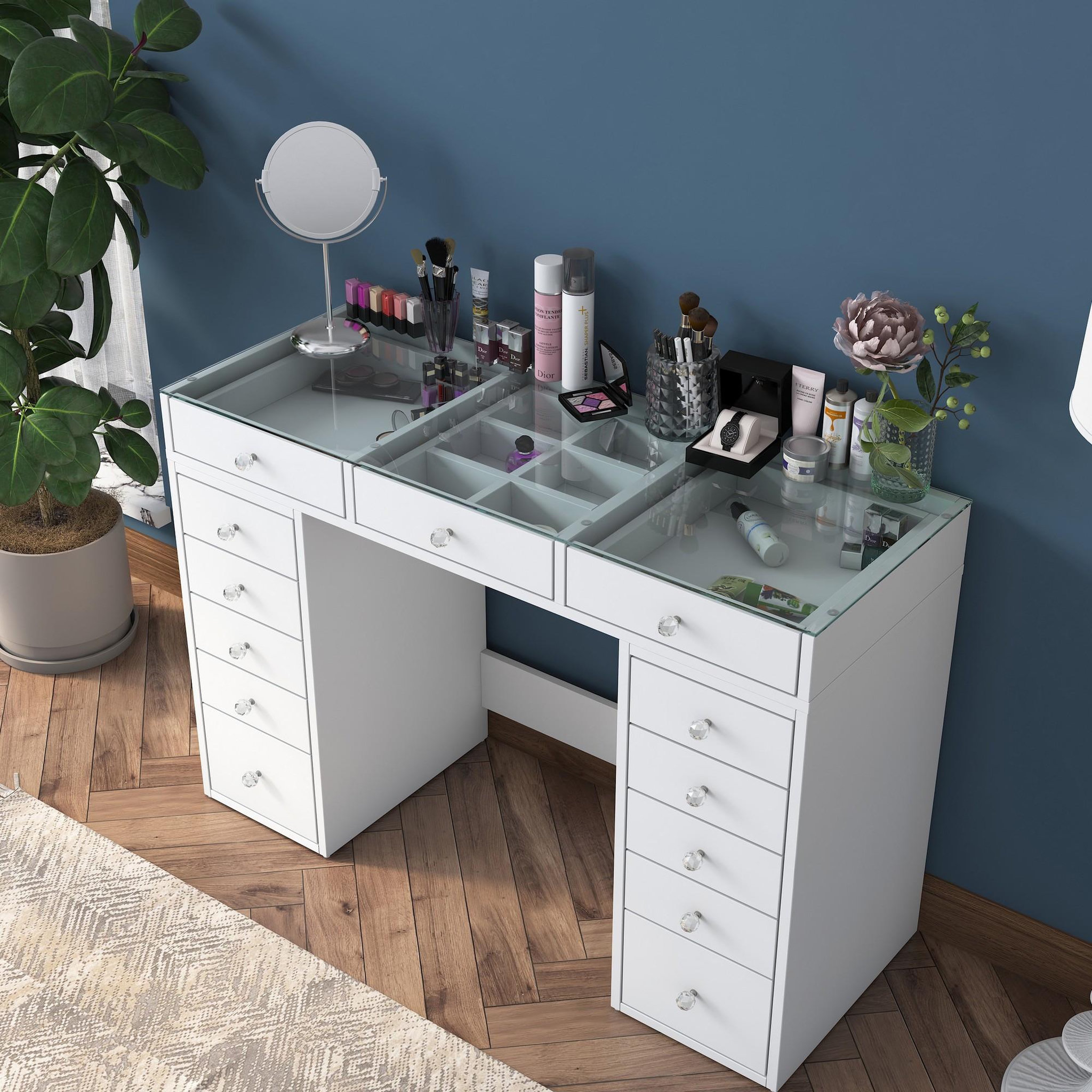 Voir la diapositive 2 : Habitat et Jardin Coiffeuse avec tiroirs intégrés en bois  sina  - 120 x 44 x 80 cm - blanc
