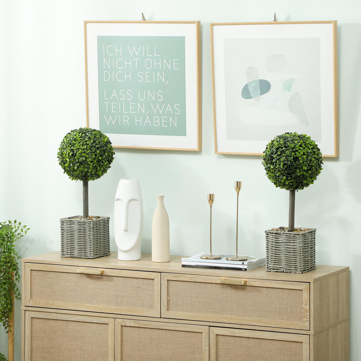 HOMCOM Lot de 2 plantes artificielles 50H cm en plastique vert