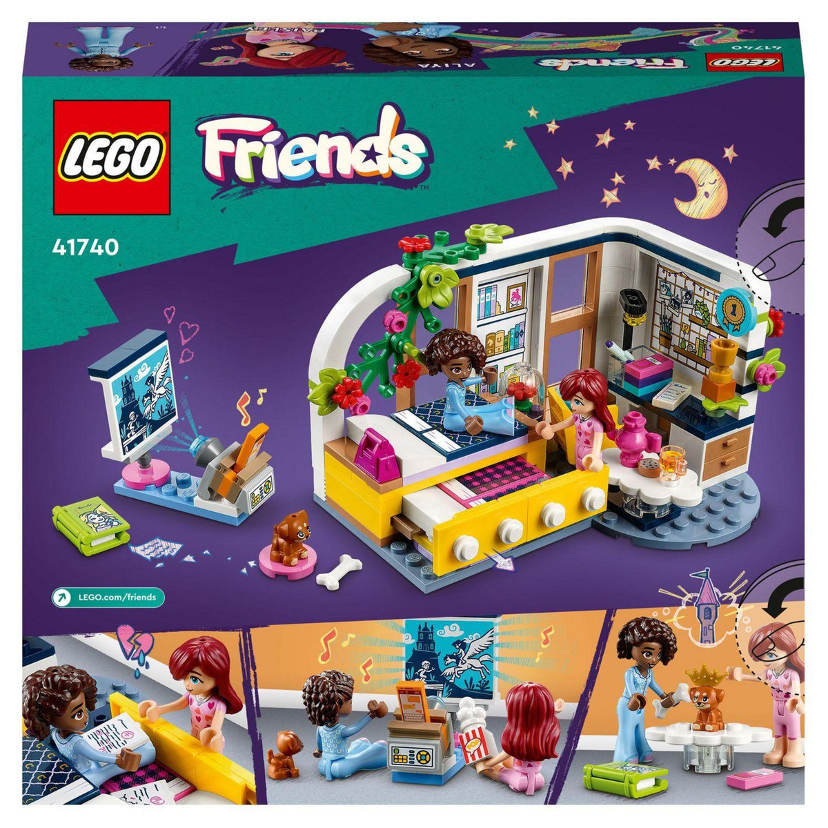 LEGO Friends 41740 La chambre d'Aliya, Jouet pour Filles et Garçons, Soirée Pyjama, à Collectionner, avec Figurine Paisley et Aira le Chiot