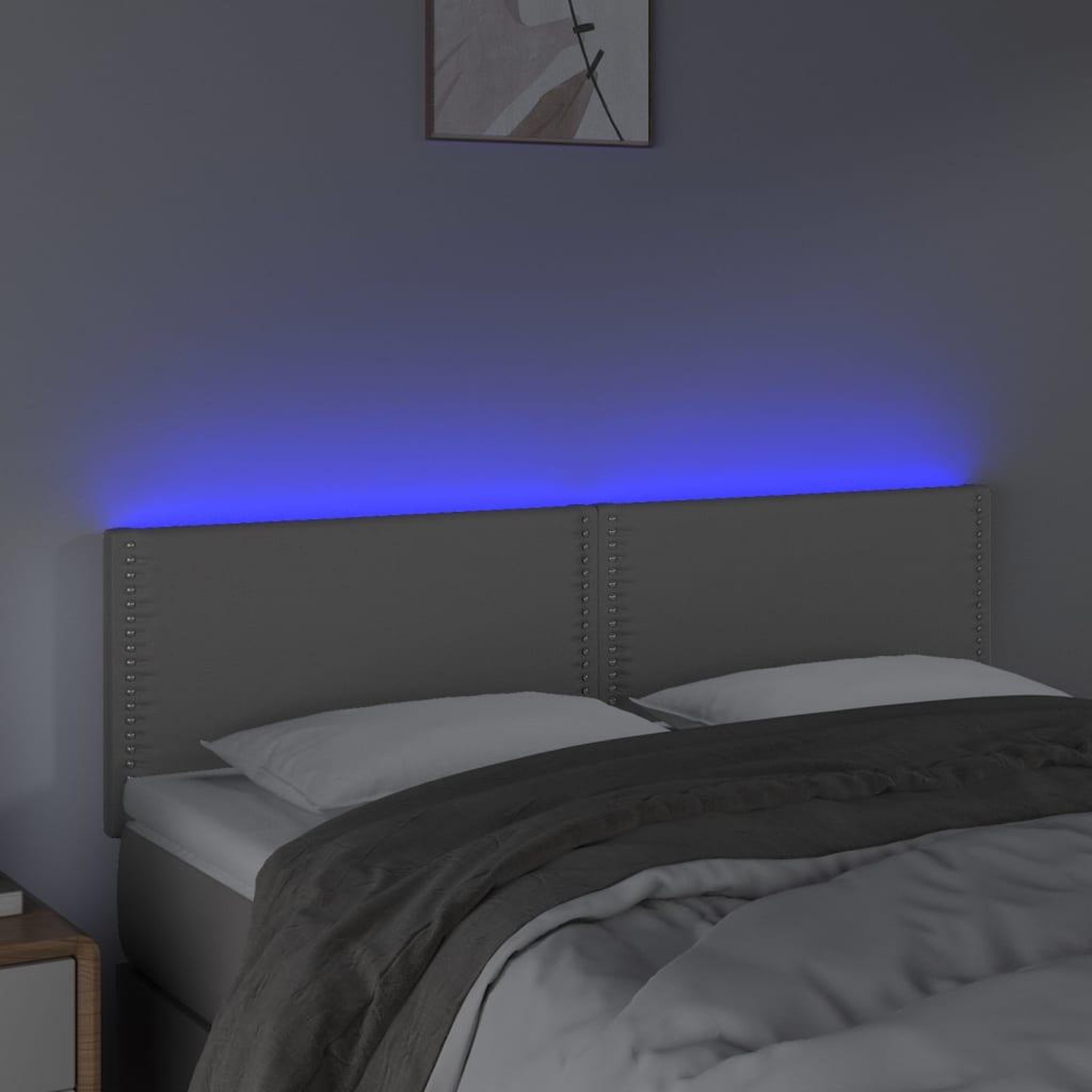 Voir la diapositive 3 : VIDAXL Tete de lit a LED Gris 144x5x78/88 cm Similicuir