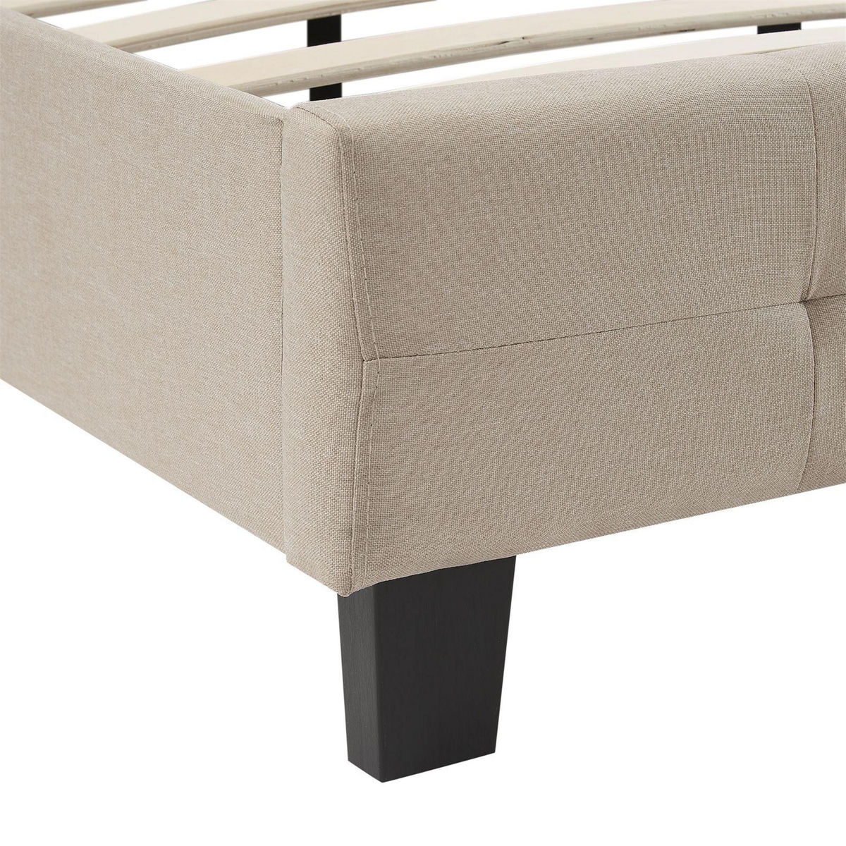 IDIMEX Lit double MATHIEU, 140 x 190 cm, capitonné avec sommier, revêtement en tissu beige