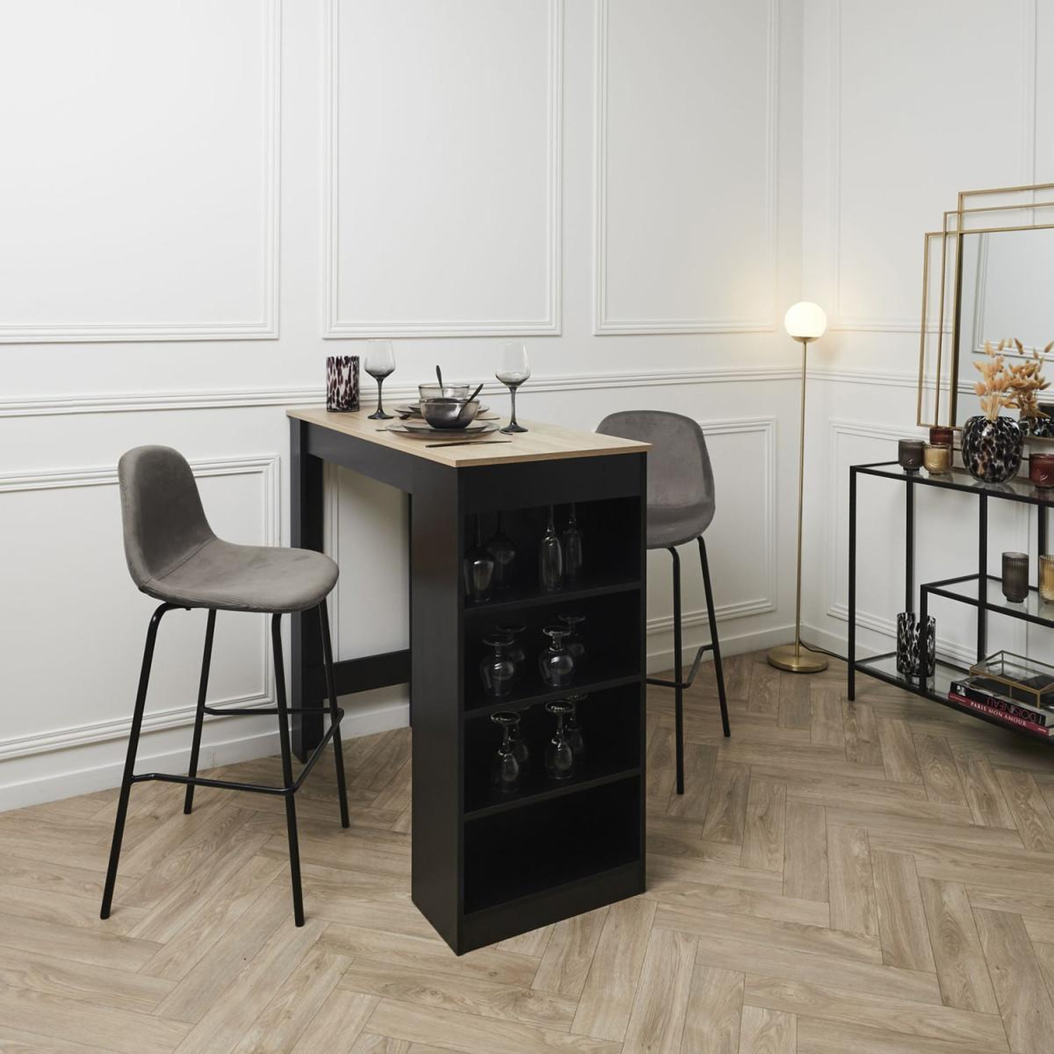 Voir la diapositive 4 : The Home Deco Factory Lot de 2 chaises de bar velours  giulia  100cm gris