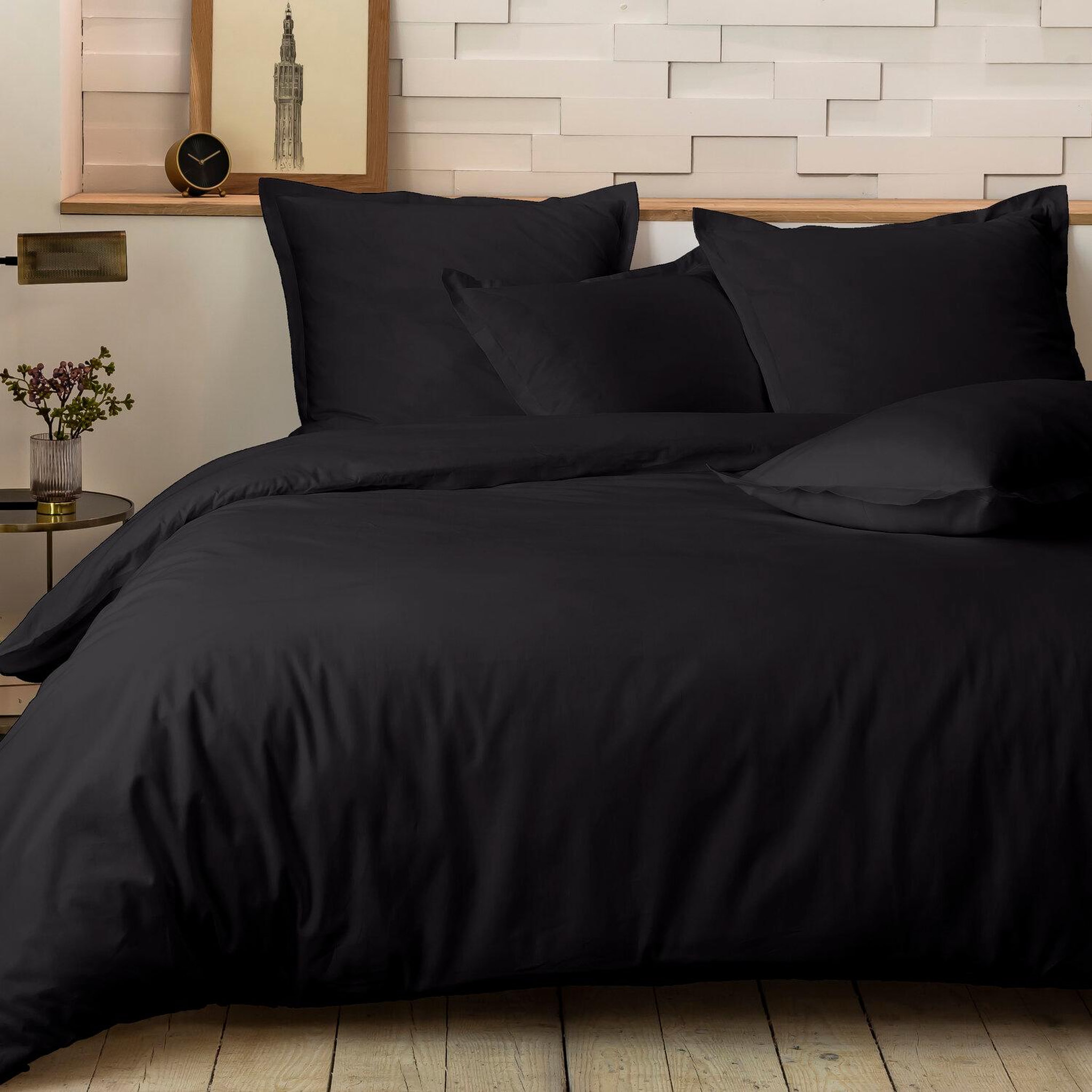 Voir la diapositive 2 : Home collection Parure de couette 100%percale de coton 80 fils/cm2-uni lin