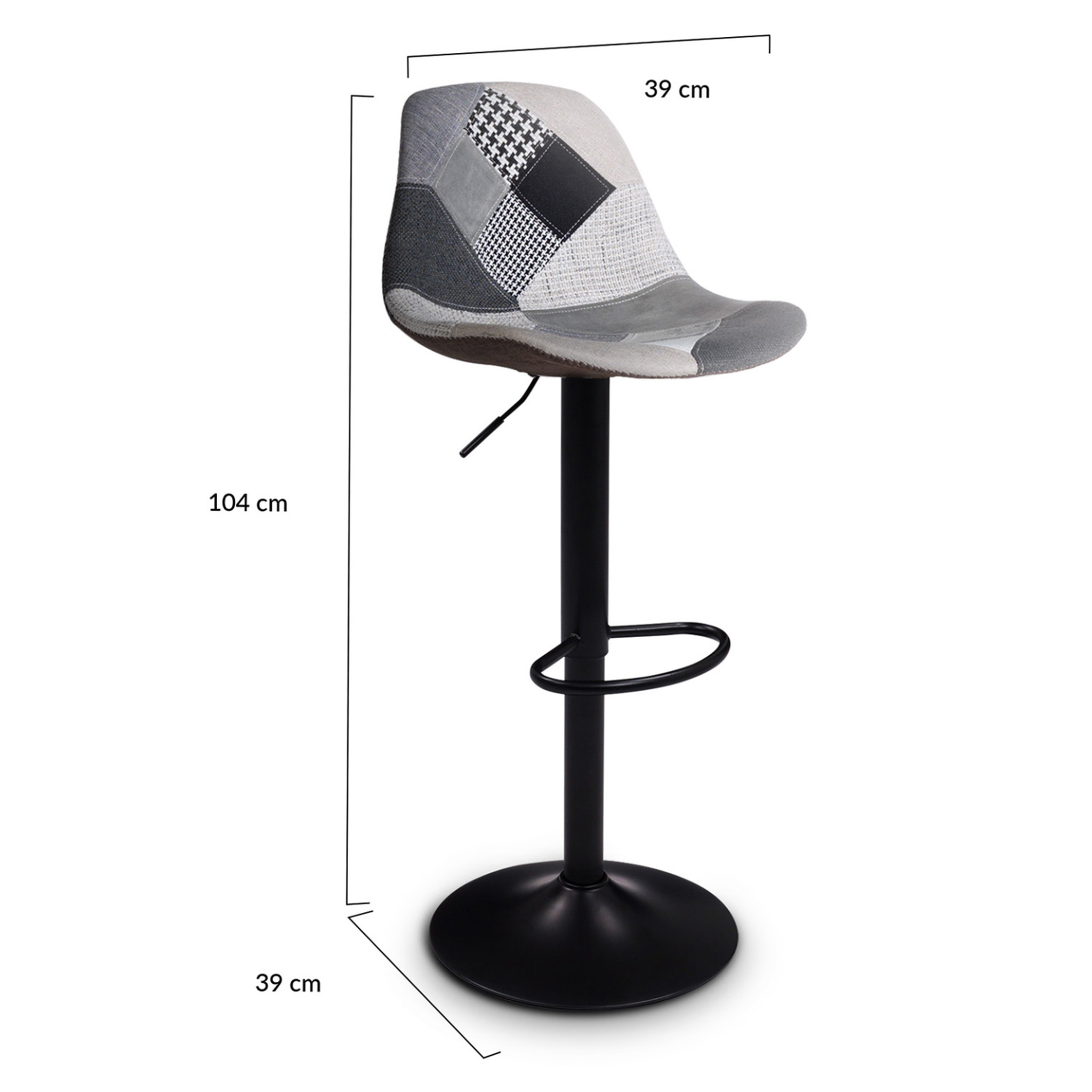 Voir la diapositive 6 : ID MARKET Lot de 2 tabourets de bar karl design patchworks noirs, gris et blancs pied noir