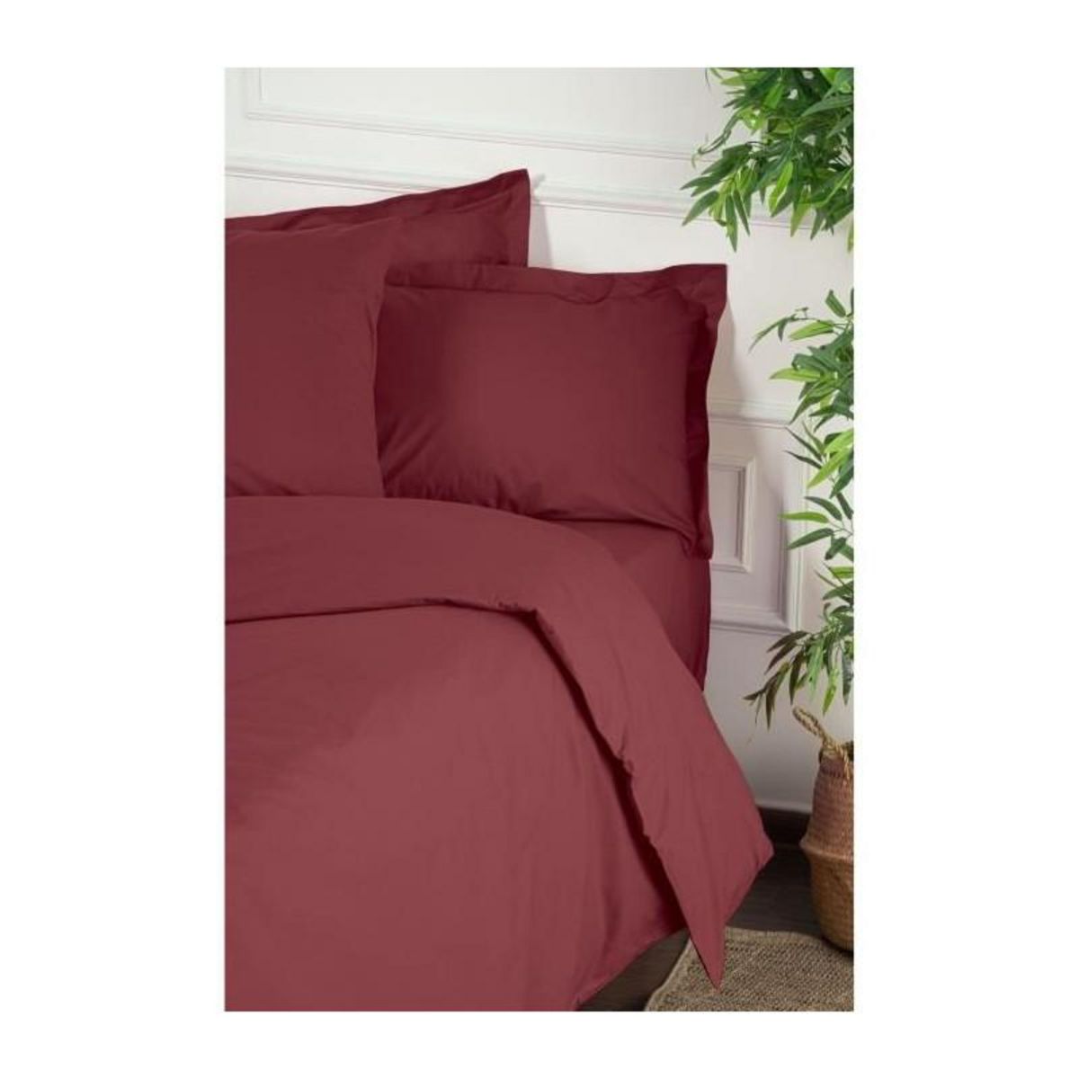 GENERIQUE Parure de lit - 1 housse de couette 220 x 240 cm + 2 taies d'oreiller 60 x 60 cm - 100% coton renforcé - Rouge