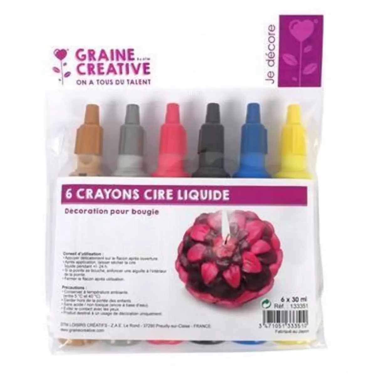 Graine créative 6 crayons cire liquide pour bougie