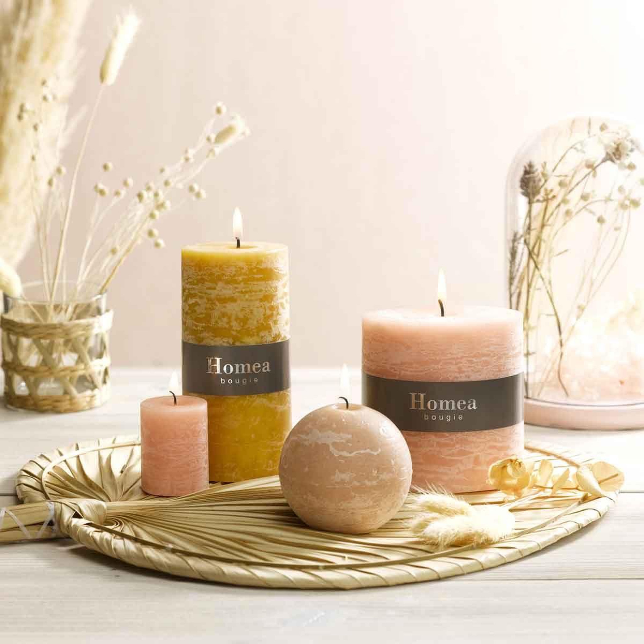 Voir la diapositive 3 : HOMEA Bougie pilier déco  rustique  7cm rose poudré