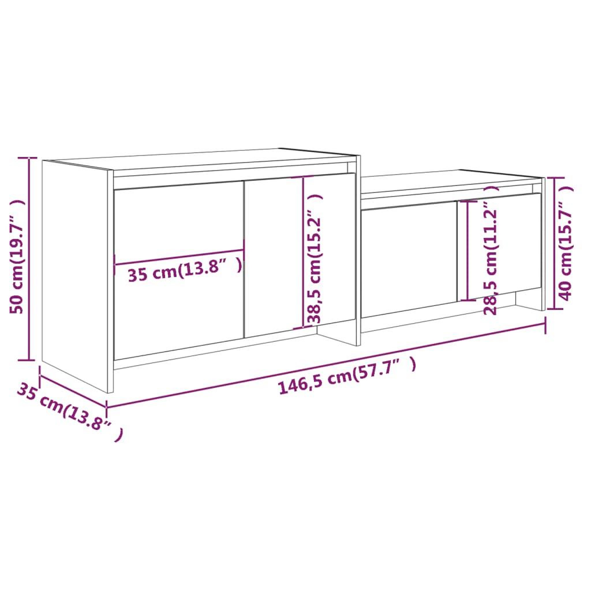 Voir la diapositive 6 : VIDAXL Meuble TV Sonoma gris 146,5x35x50 cm Bois d'ingenierie