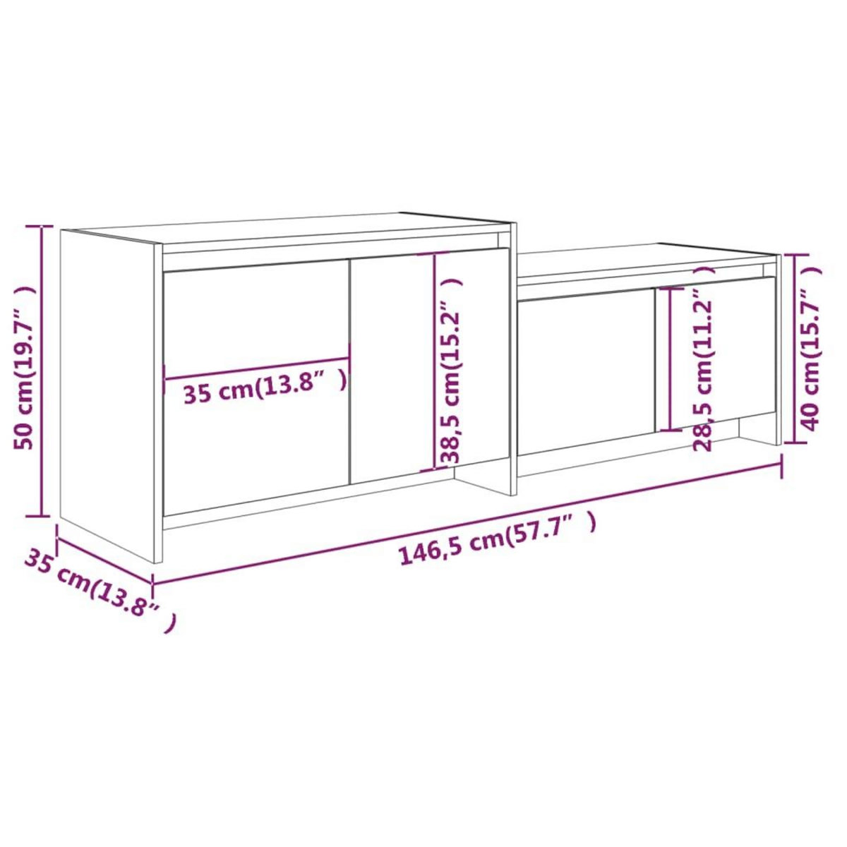 VIDAXL Meuble TV Sonoma gris 146,5x35x50 cm Bois d'ingenierie