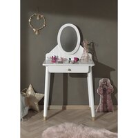 HOMCOM Coiffeuse Table de Maquillage avec Tabouret Design Contemporain 1  Tiroir Miroir Escamotable 3 Casiers Rangement Blanc 80L x 40l 79H cm 