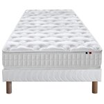 IDLITERIE Pack ensemble matelas ressorts ASTRE, sommier, couette et oreillers. Coloris disponibles : Blanc, Bleu