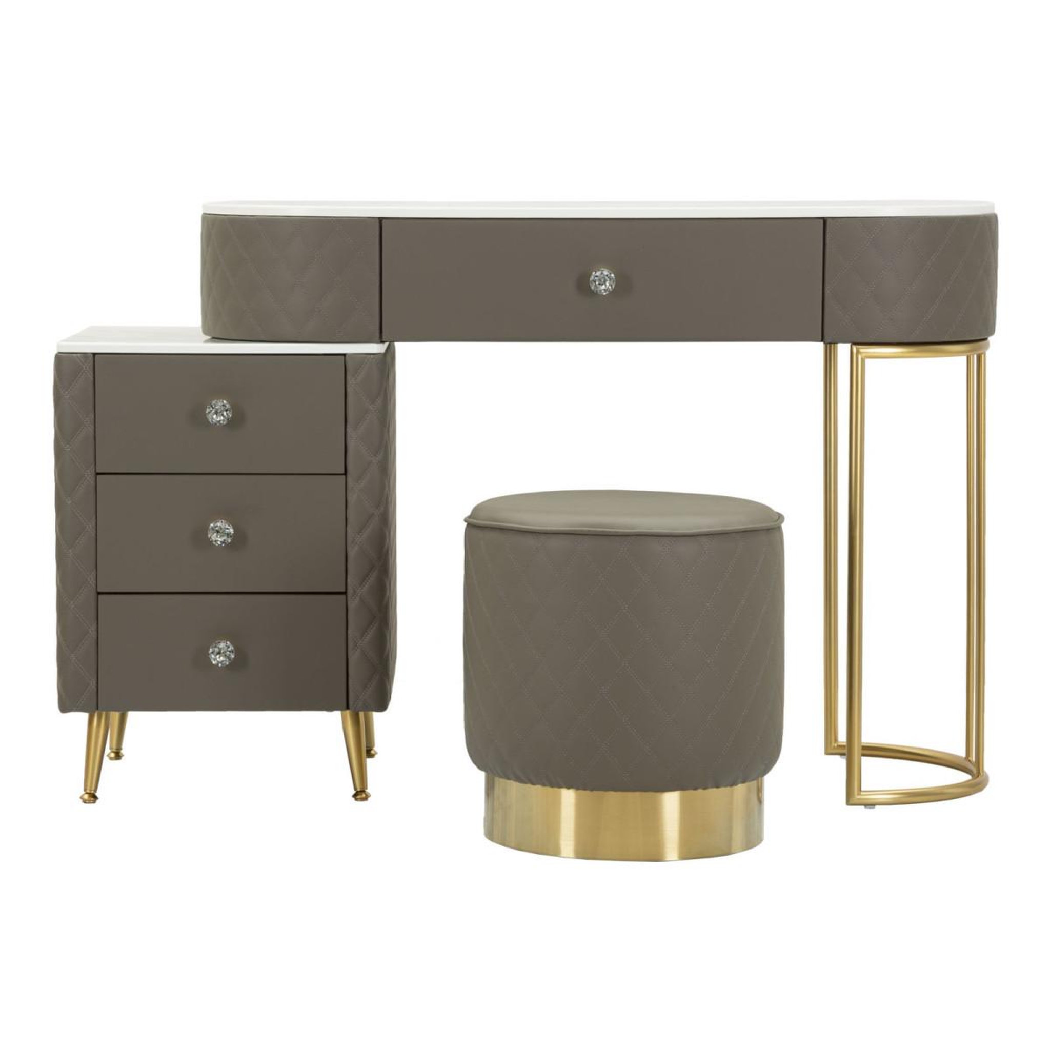 Voir la diapositive 2 : Paris Prix Coiffeuse avec pouf effet marbre  sharon  120 gris & or