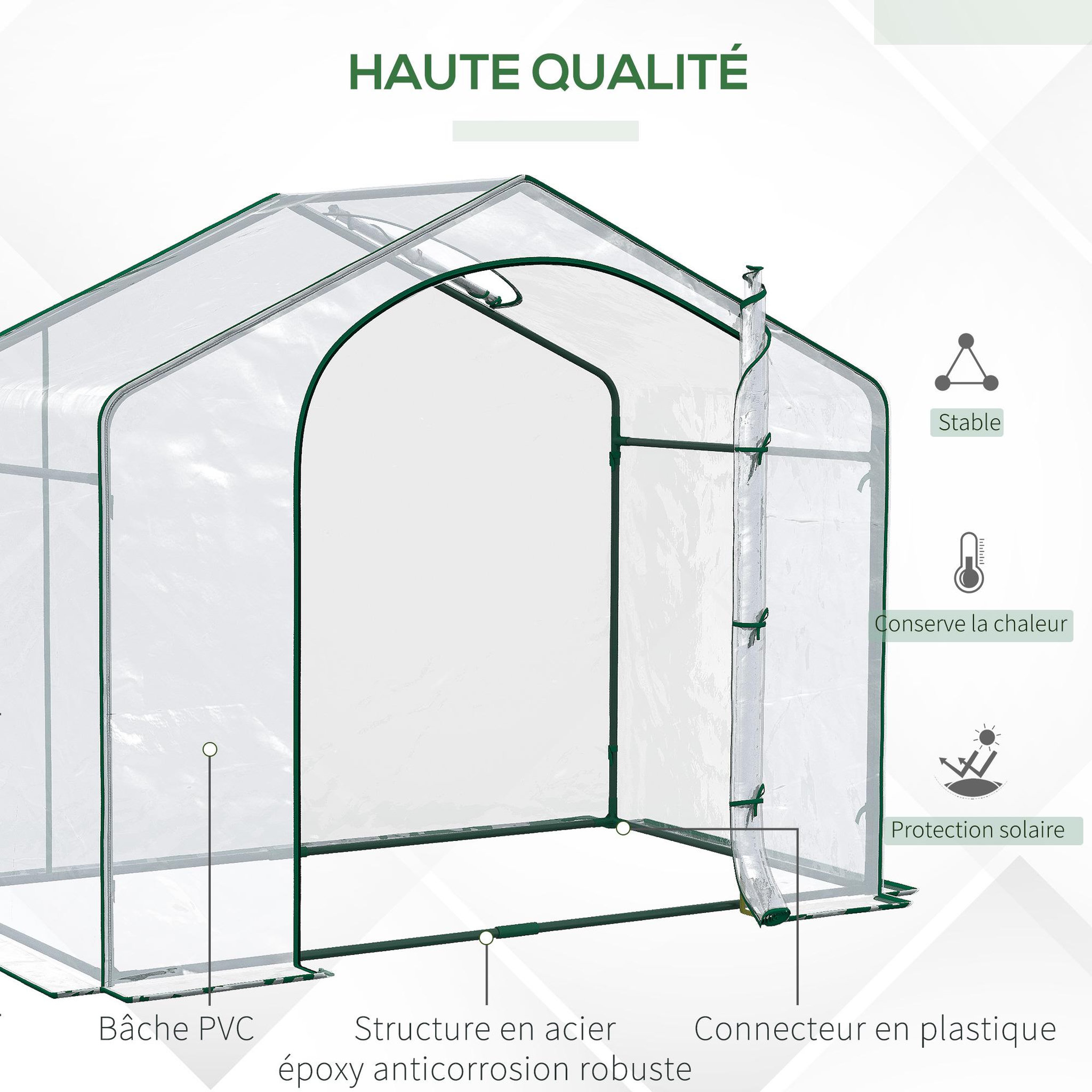 Voir la diapositive 5 : OUTSUNNY Serre de jardin balcon terrasse serre pour tomates 1,8L x 1l x 1,68H m acier PVC imperméable transparent vert