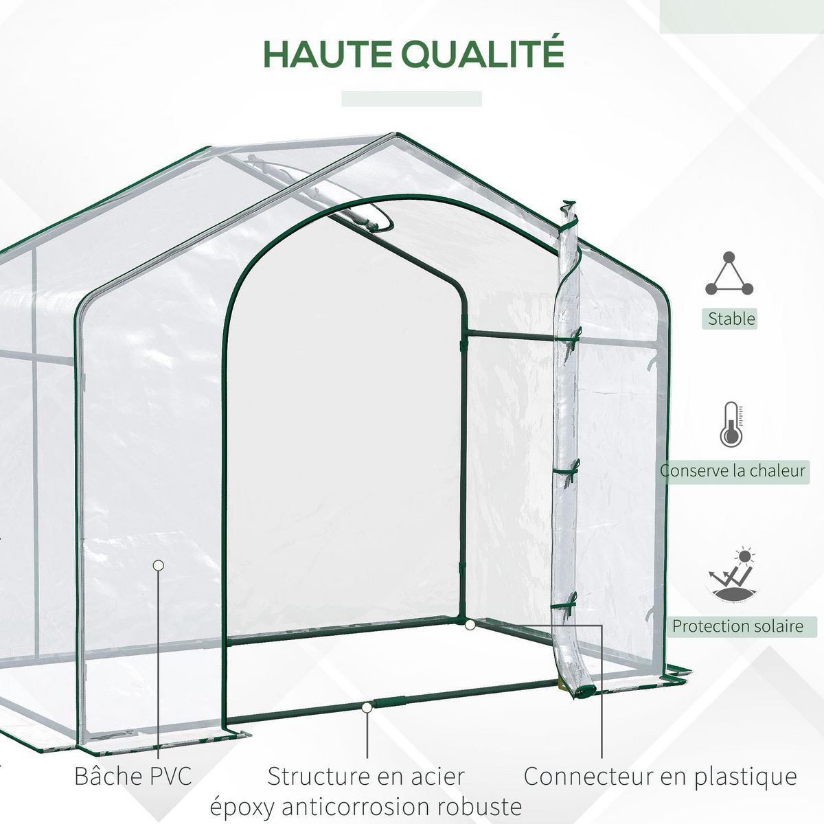 OUTSUNNY Serre de jardin balcon terrasse serre pour tomates 1,8L x 1l x 1,68H m acier PVC imperméable transparent vert