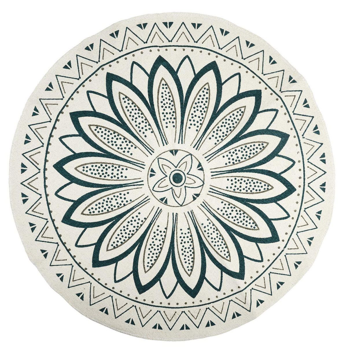 TOILINUX Tapis rond imprimé mandala - Diamètre 90 cm - vert