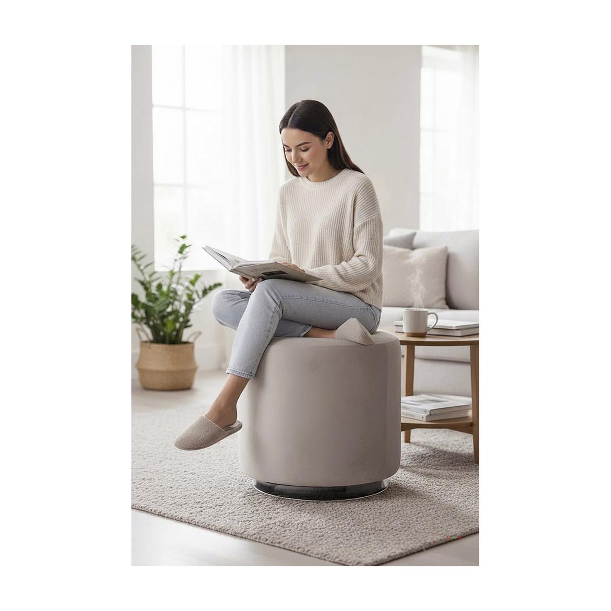 Voir la diapositive 4 : Paris Prix Pouf capitonné rond  beto  44cm gris