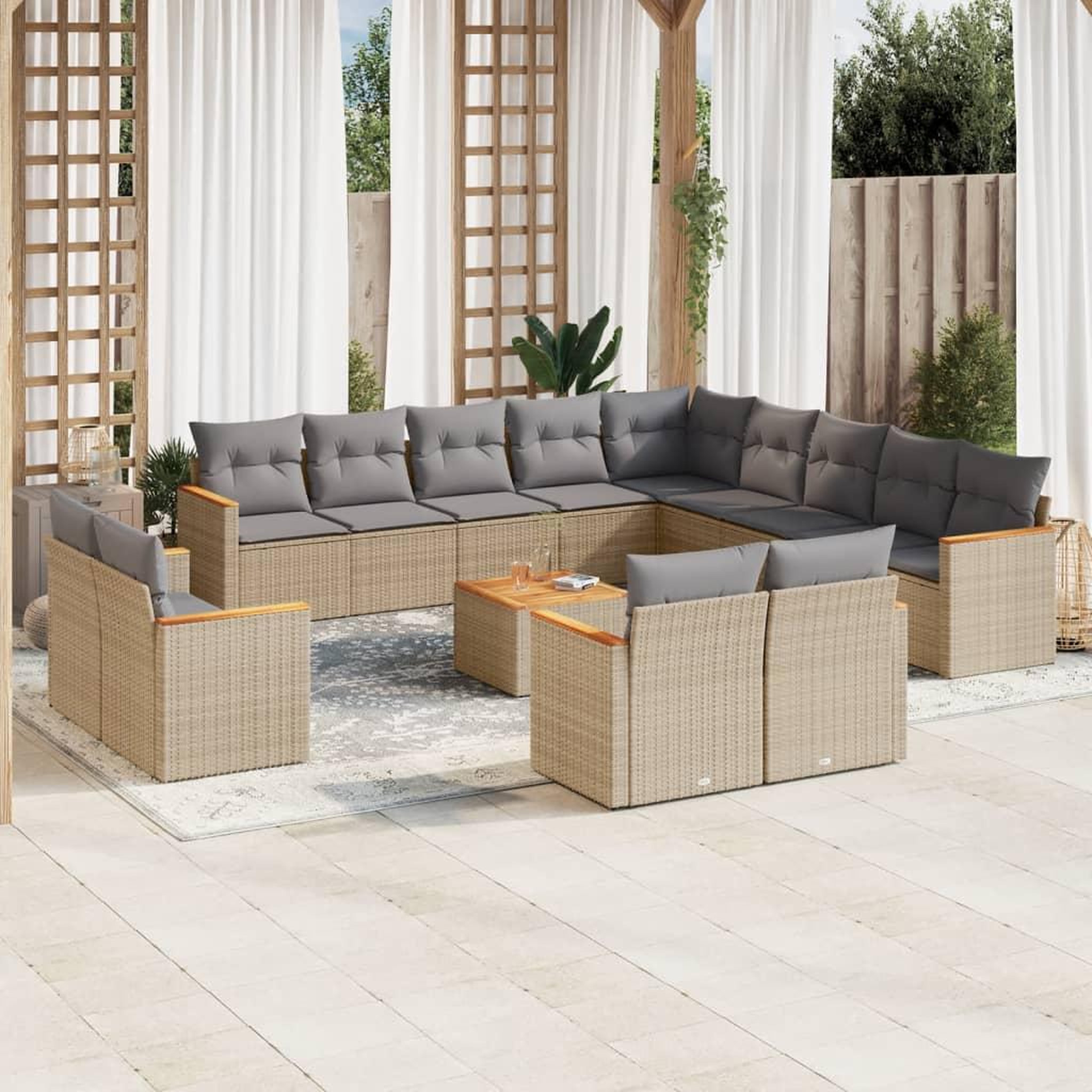 VIDAXL Salon de jardin avec coussins 14 pcs beige resine tressee