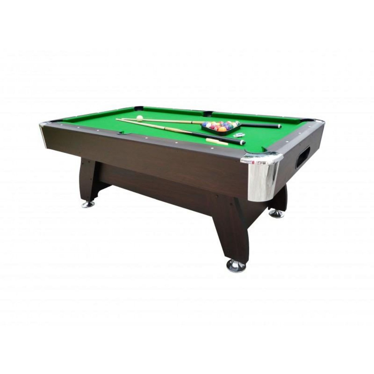 PLAY4FUN Billard Americain avec Retour de boules automatique et Accessoires -Marron et Tapis Vert - 213 x 122 cm