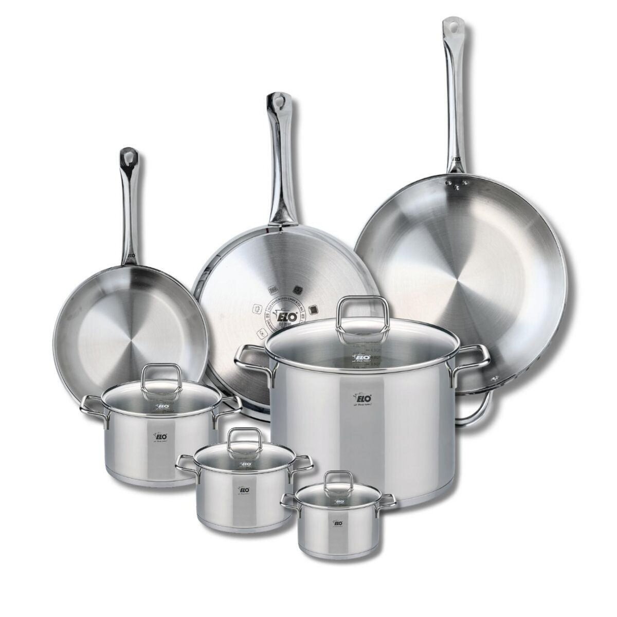 ELO Ensemble de 3 Poêles de cuisson 24, 28 et 32 cm et 4 faitouts 12, 14, 16 et 26 cm Elo Profi Citrin
