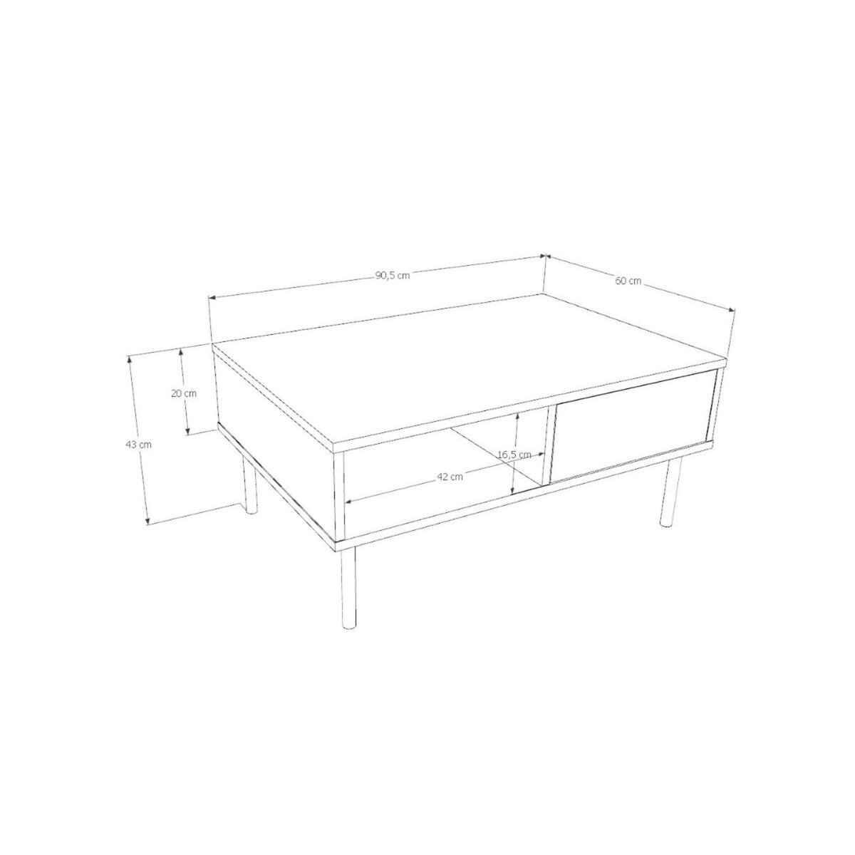 KOBI Table basse Venus Cashmere avec tiroir