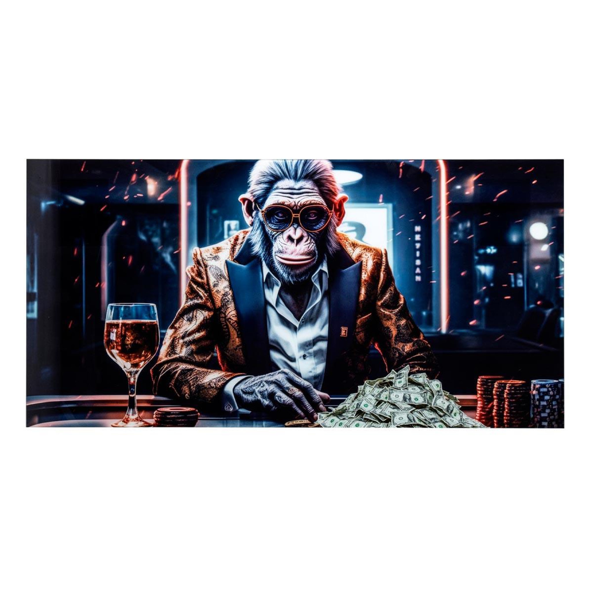 J-LINE Tableau déco en verre  singe money  80x160cm multicolore