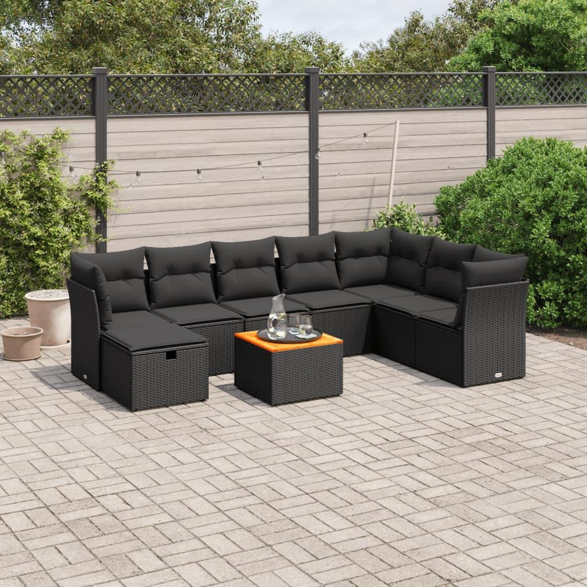 VIDAXL Salon de jardin 9 pcs avec coussins noir resine tressee