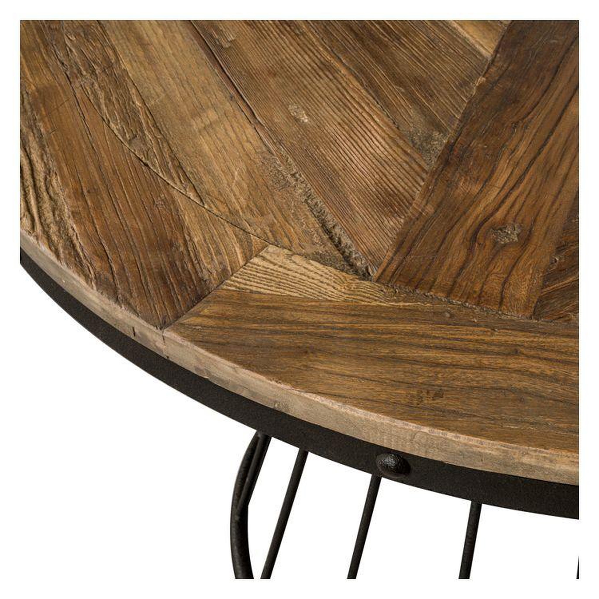Voir la diapositive 2 : MAISON PAVANE Table ronde 5 personnes en bois de cèdre et pied en métal d110 cm-pralus