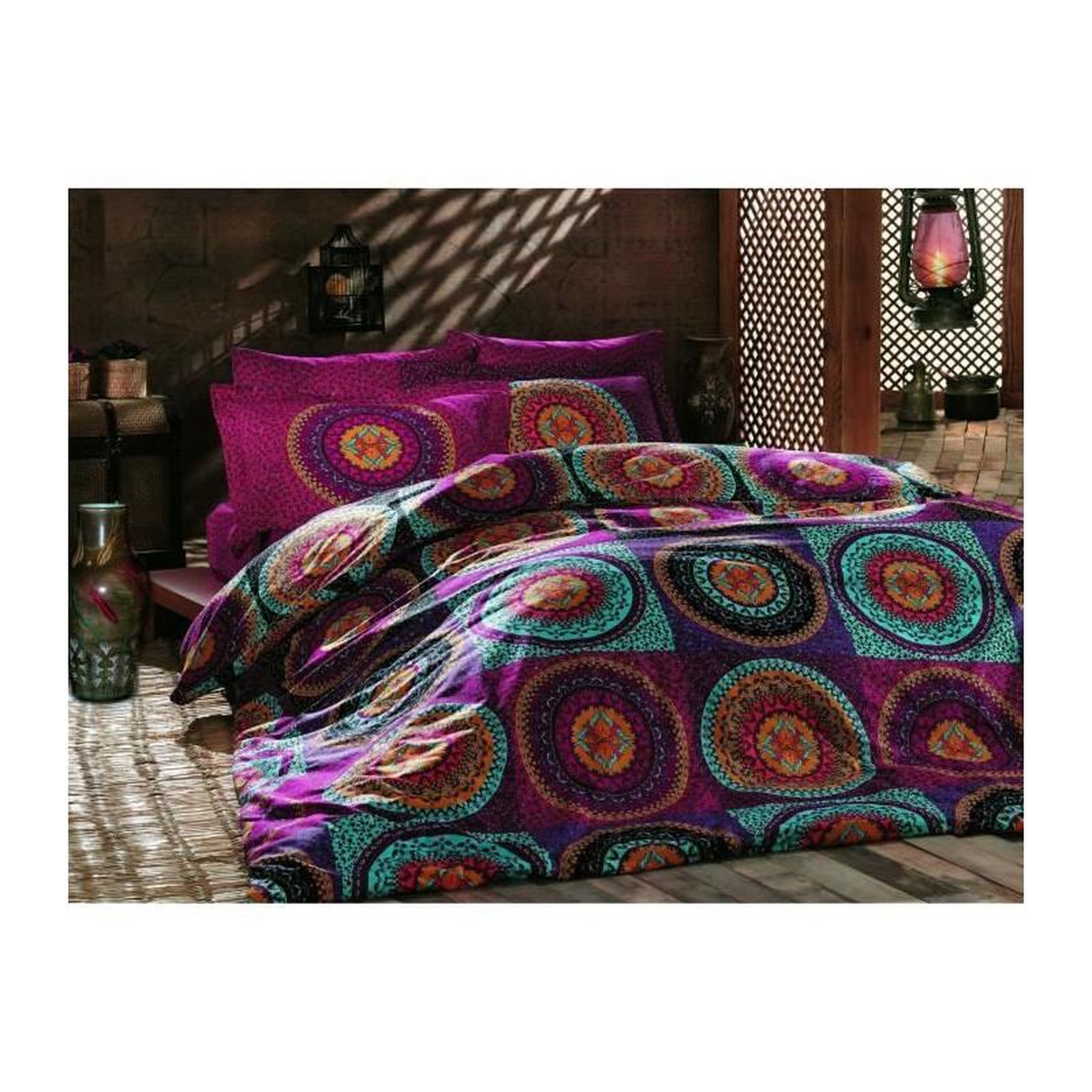 GENERIQUE Parure de lit - 182TRK62220 - 1 housse de couette 220 x 240 cm + 2 taies d'oreiller 60 x 60 cm - 100% coton ranforcé - Fuchsia