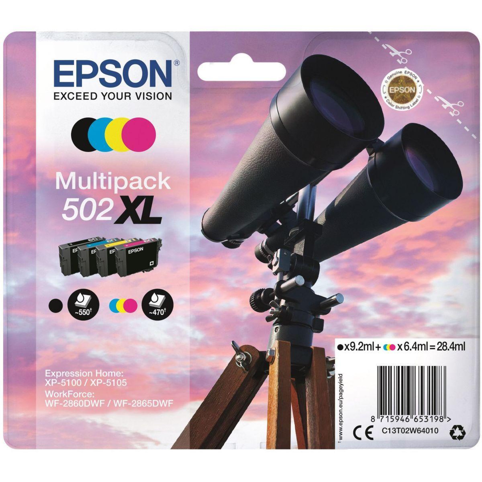 Epson Cartouche d'encre pack multipack 4 originales 502 xl (noir + 3 couleurs) - c13t02w64010
